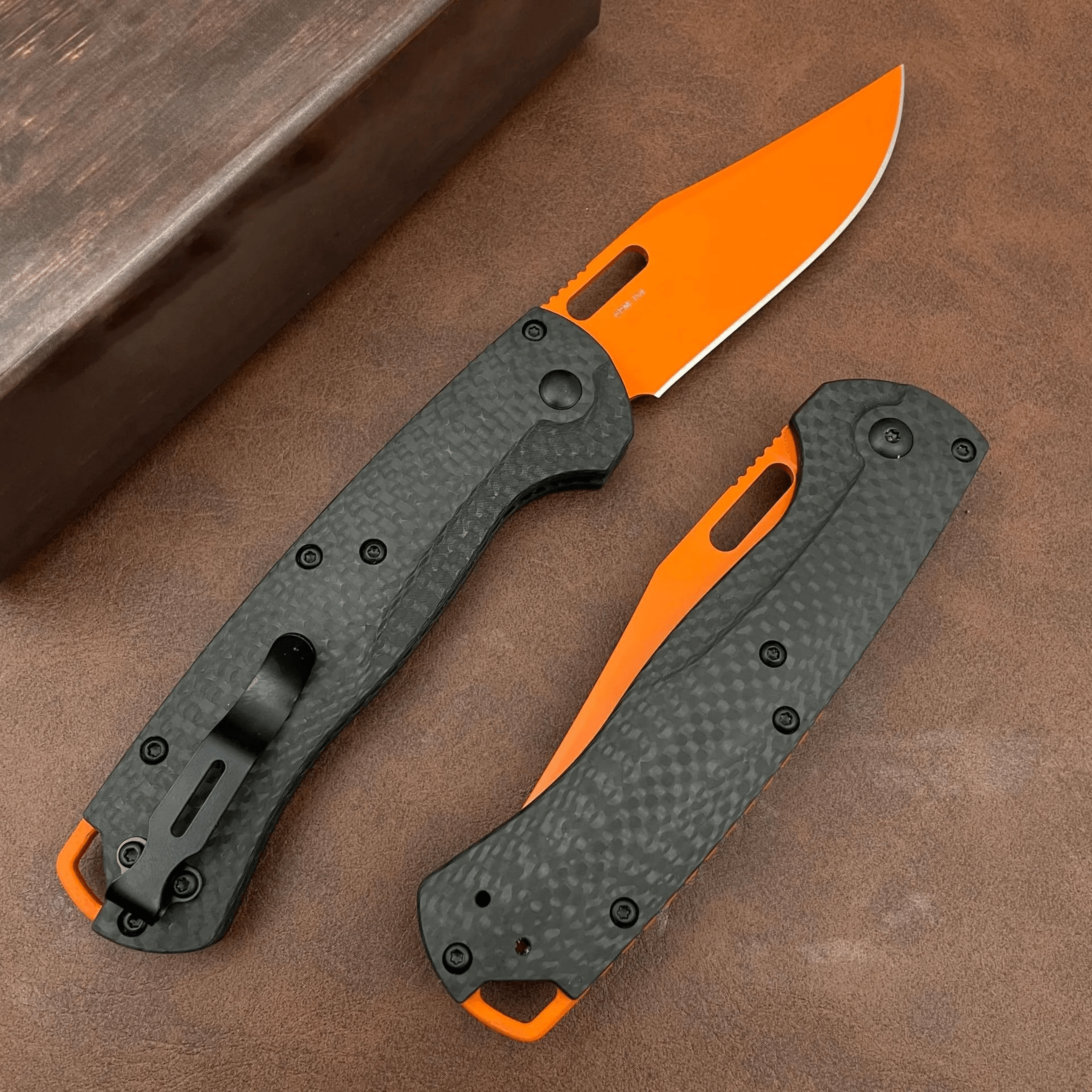 Folding Knife with Point Blade and Carbon Fiber Handle – view 1