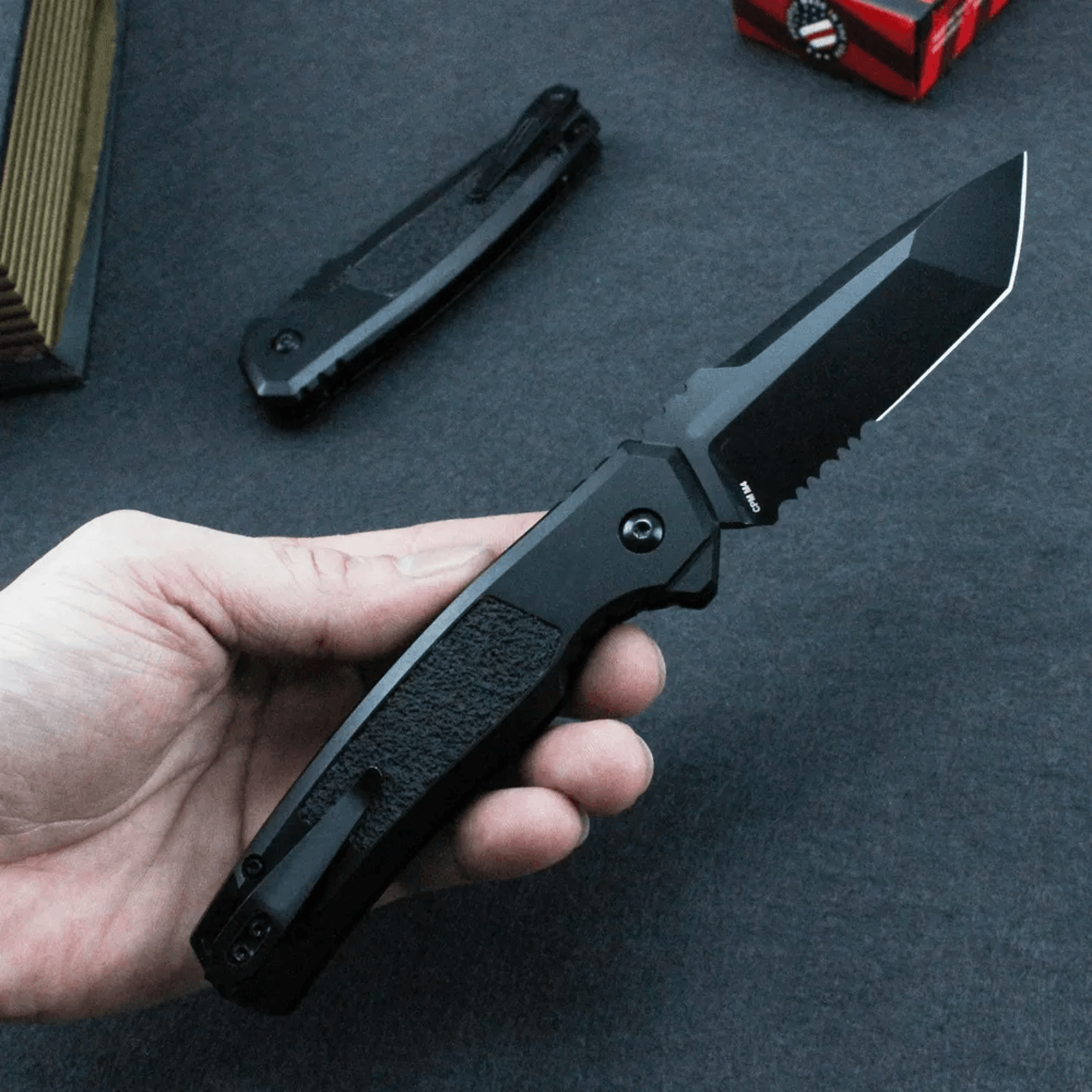 Tactical Knife With Titanium Coated Serrated Blade And CNC Aluminum Handle 0