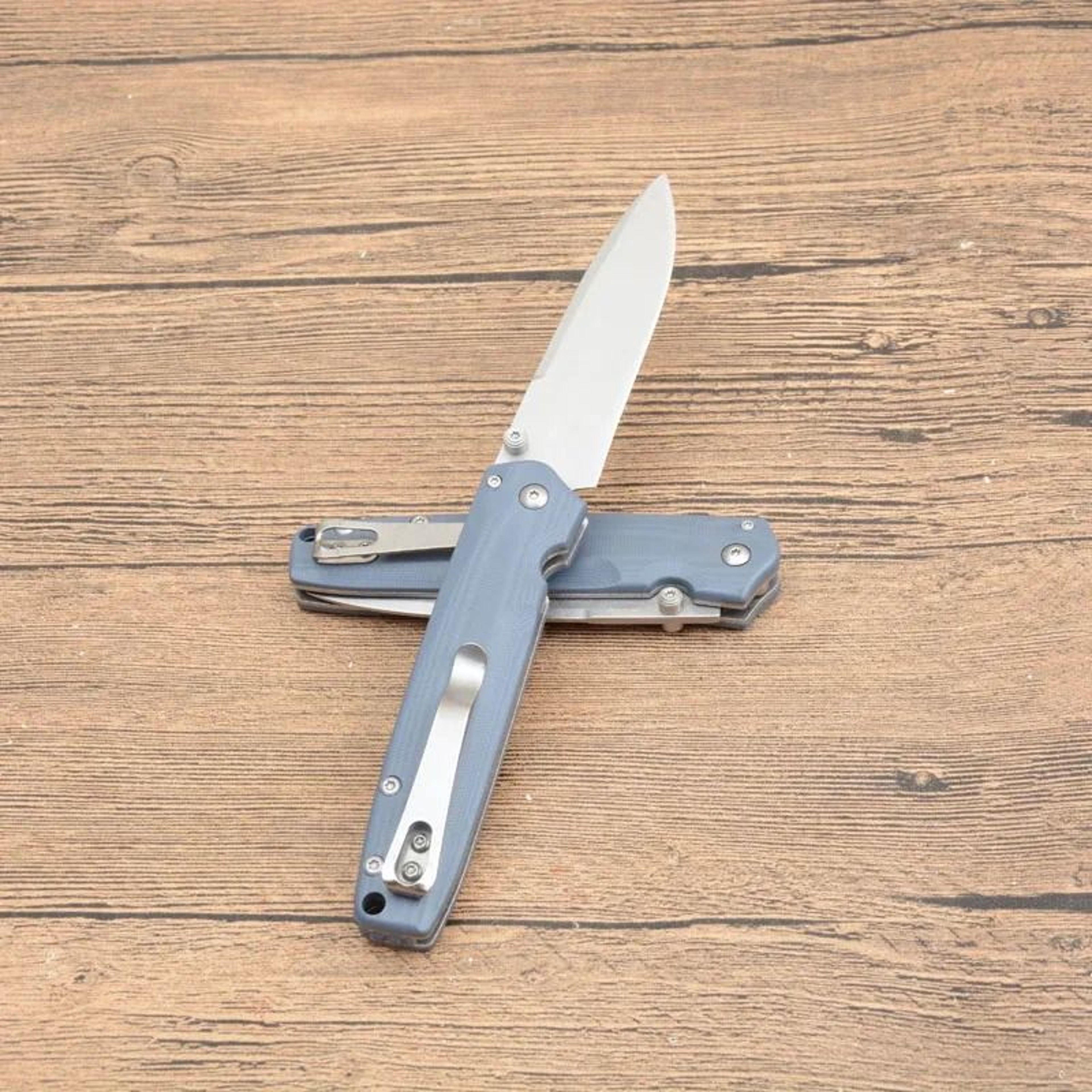 Folding Pocket Knife With Satin Drop Point Blade And Blue Handle 2