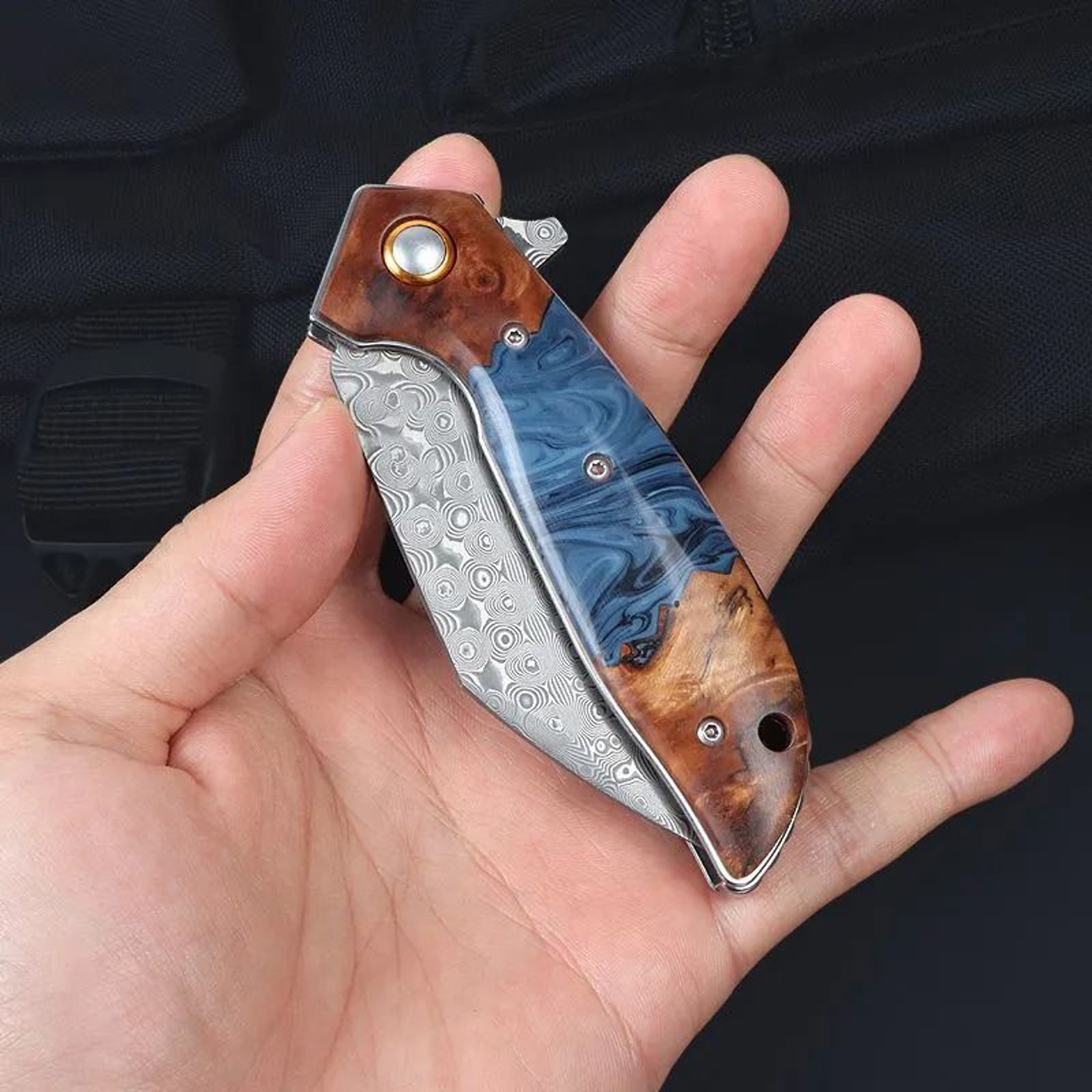 Steel Flipper Folding Pocket Knife With Shadow Wood And Steel Handle 4