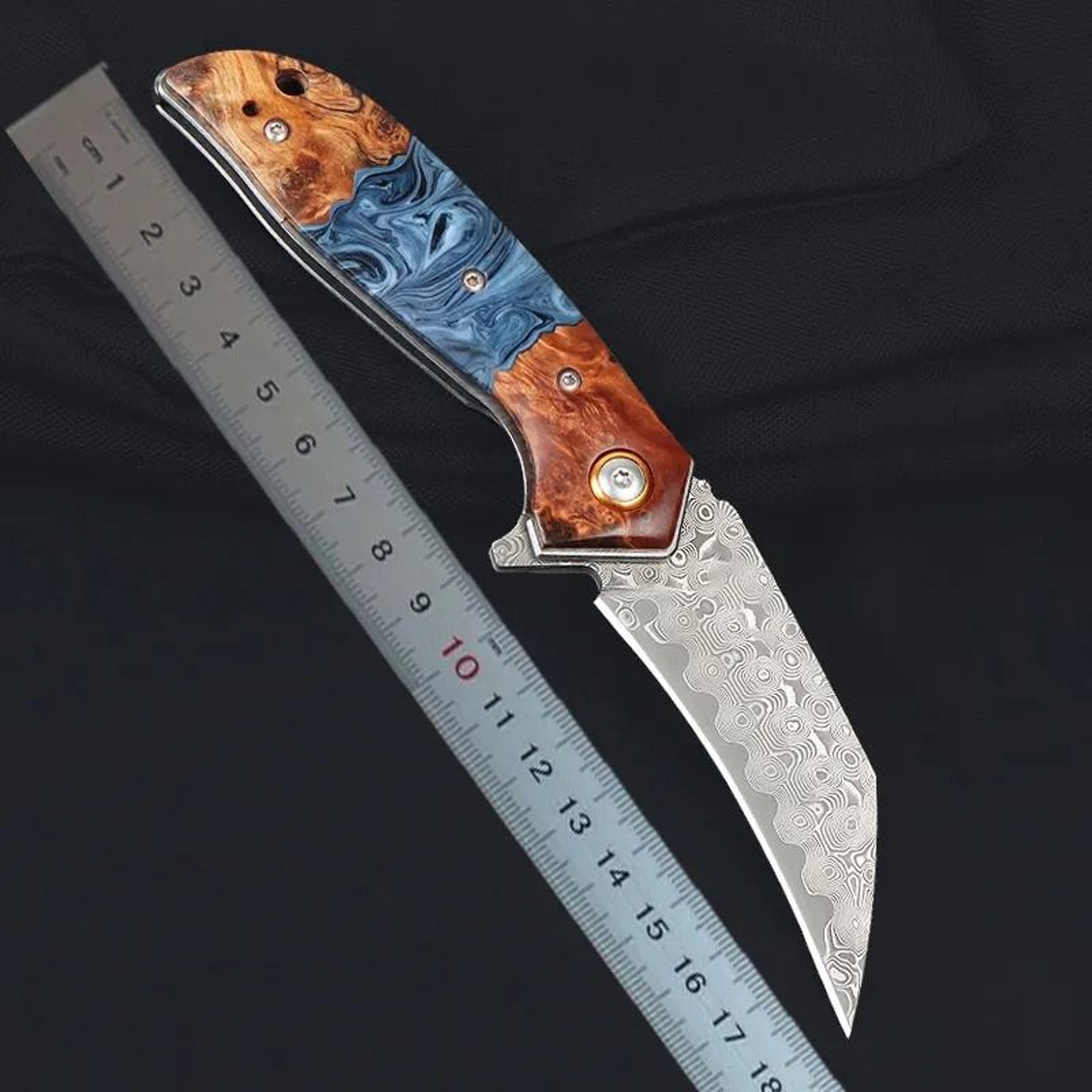 Steel Flipper Folding Pocket Knife With Shadow Wood And Steel Handle 3