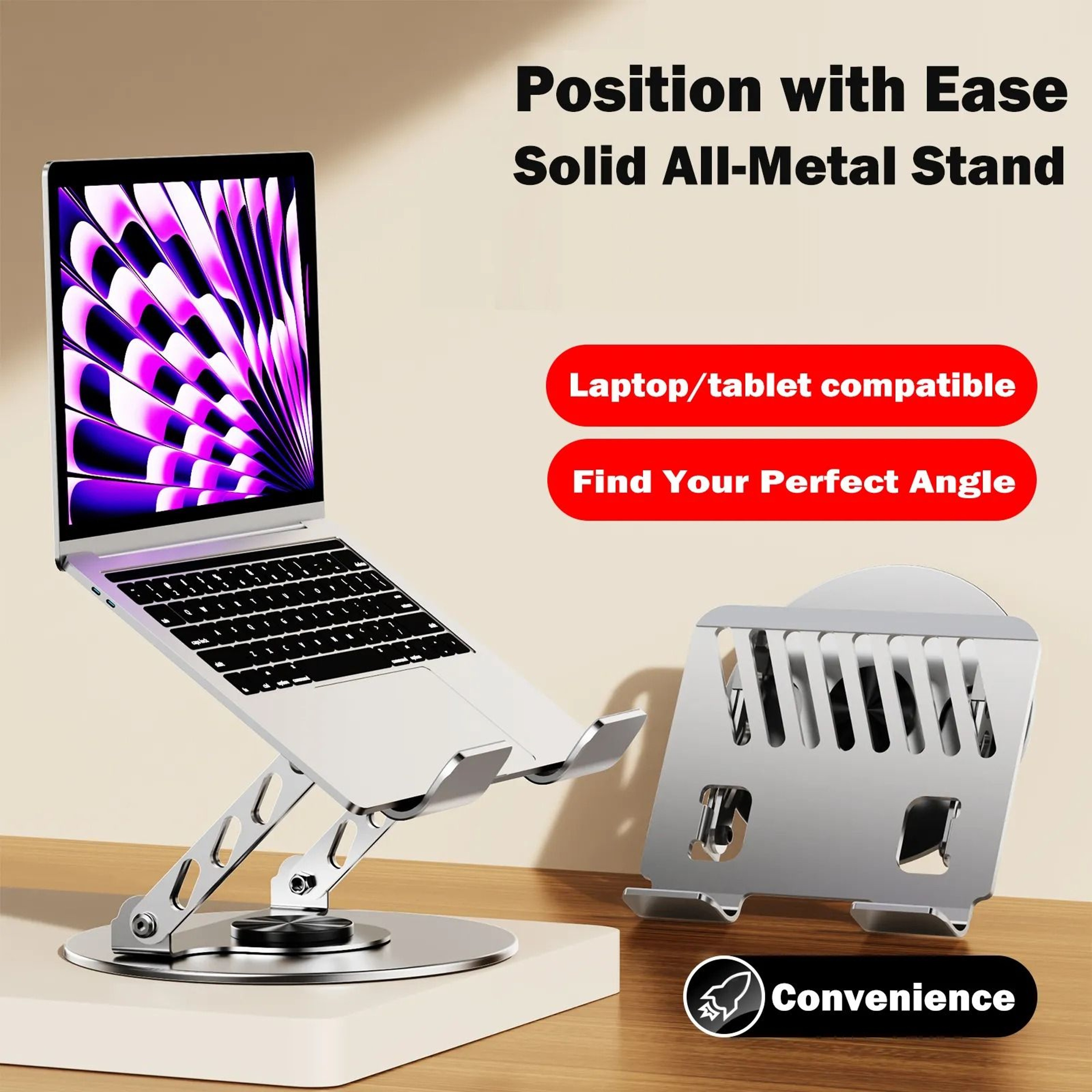 Laptop Tablet Stand Holder With Rotation Adjustable Dual Rod Foldable Design 2