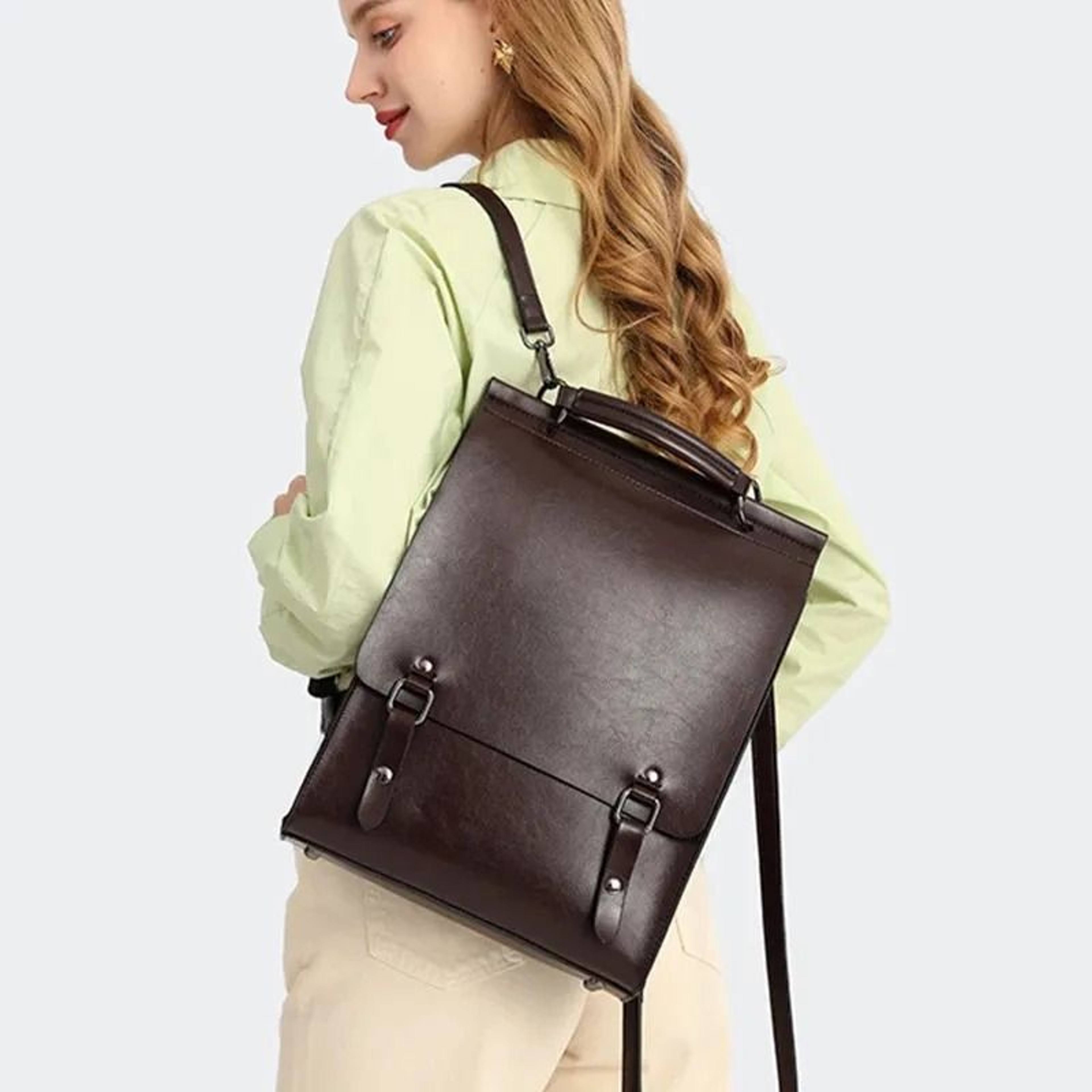Vintage Cowhide Leather Womens Backpack With Adjustable Straps 3