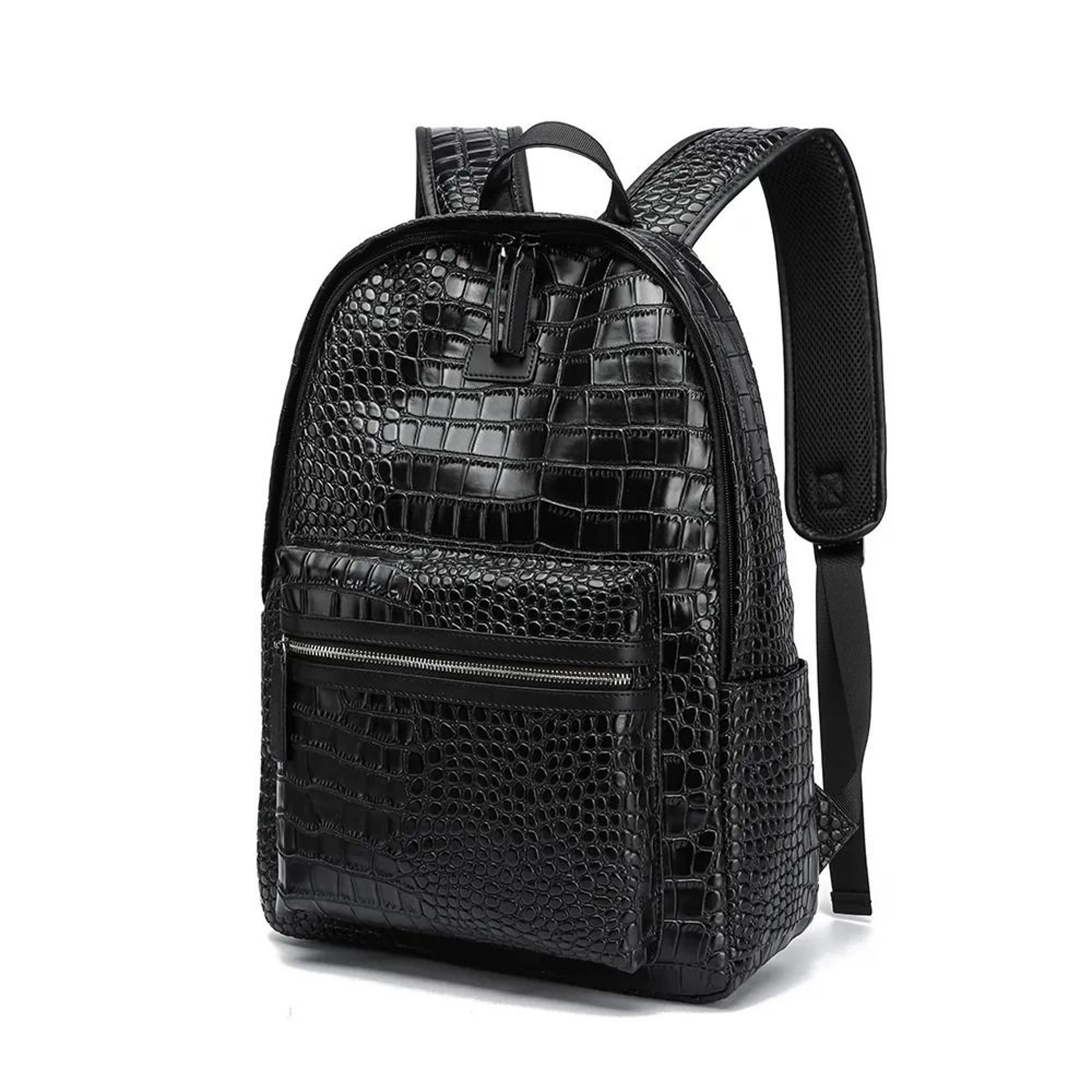 Women CrocodileEmbossed Leather Backpack Large Capacity Commuter Bag 2
