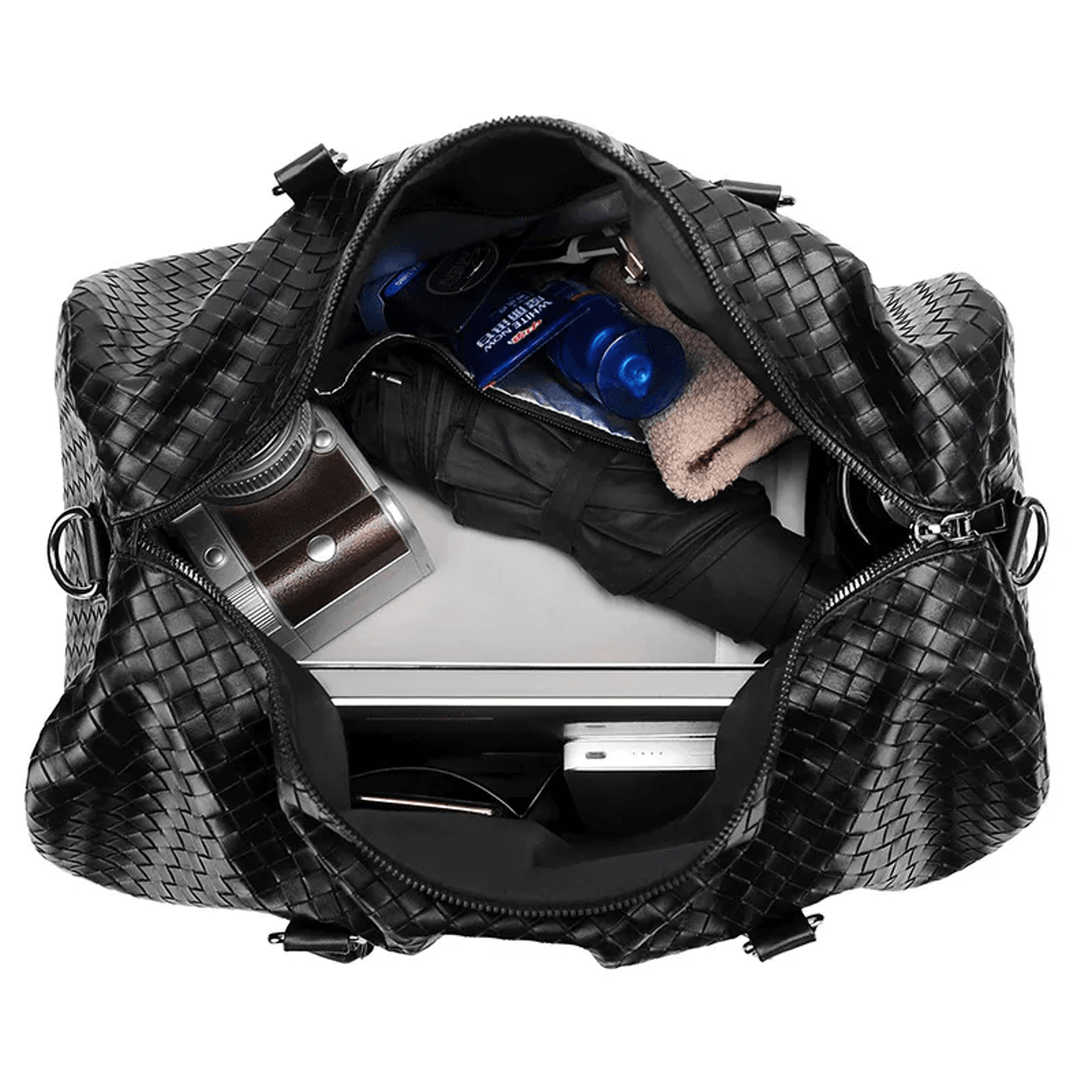 Plaid Woven Weekender Duffel Bag With Adjustable Shoulder Strap 5