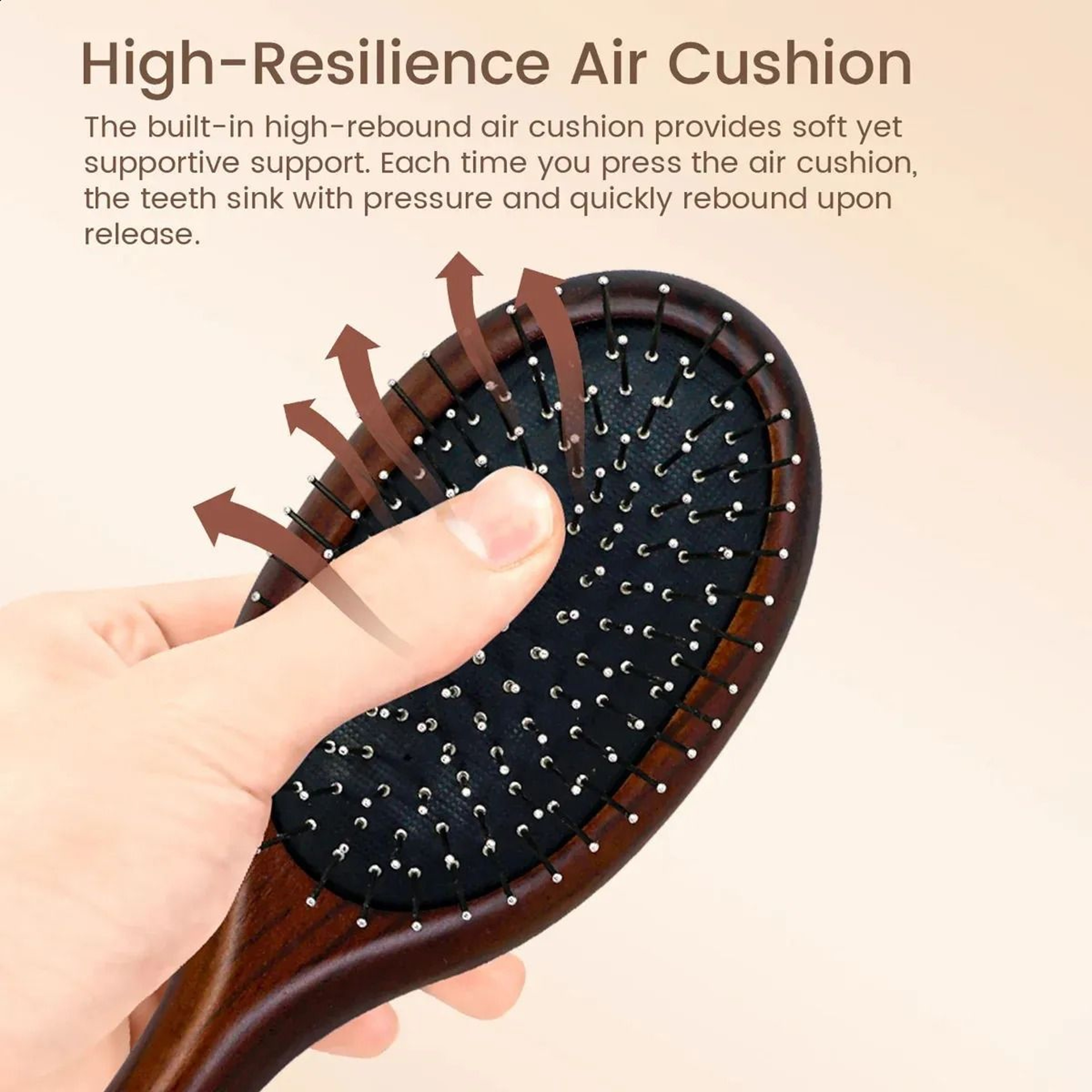 Natural Wooden Paddle Hair Brush With Metal Bristles And Air Cushion Scalp Massage Design 5