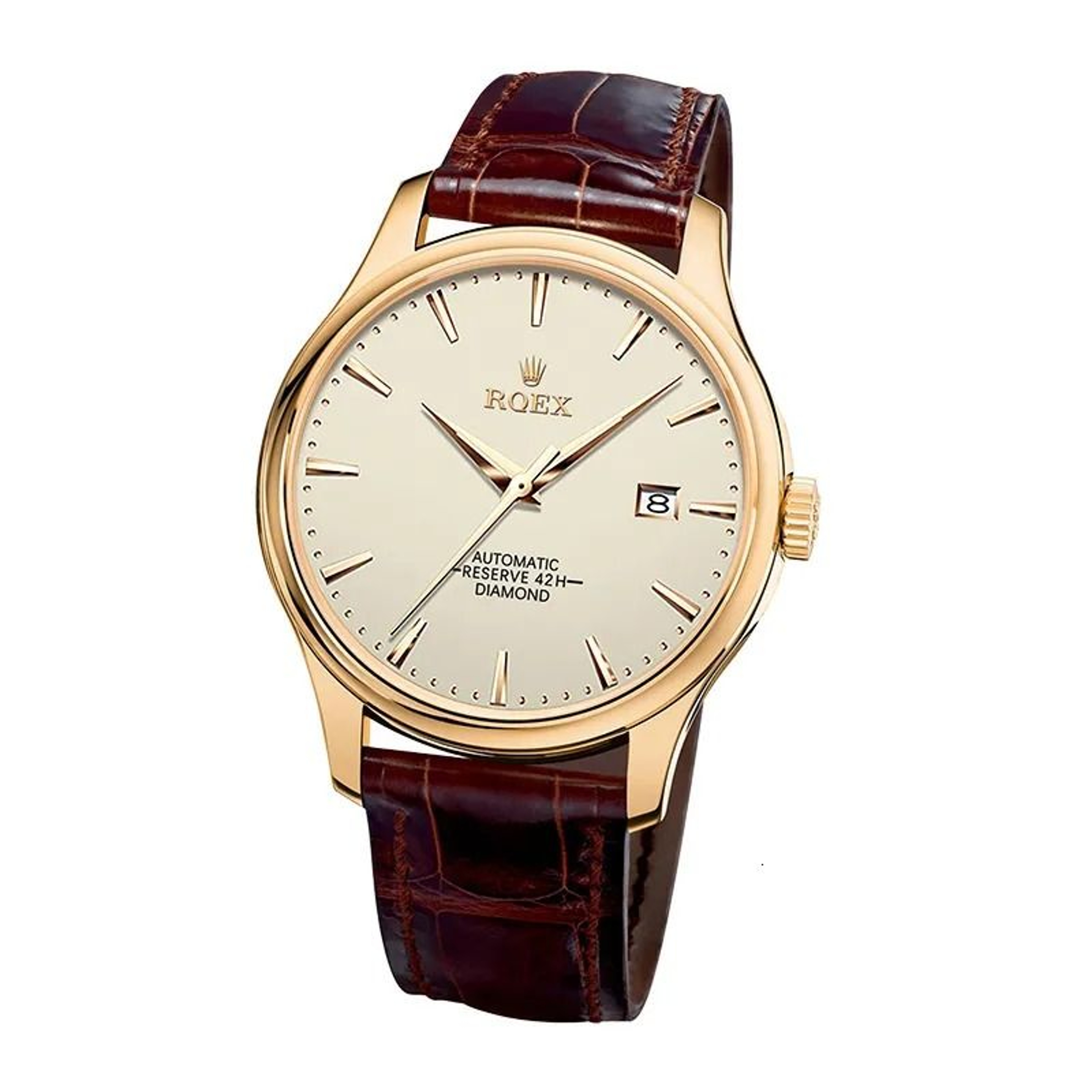 Men Automatic Mechanical Watch With Rose Gold Case And Leather Strap 3