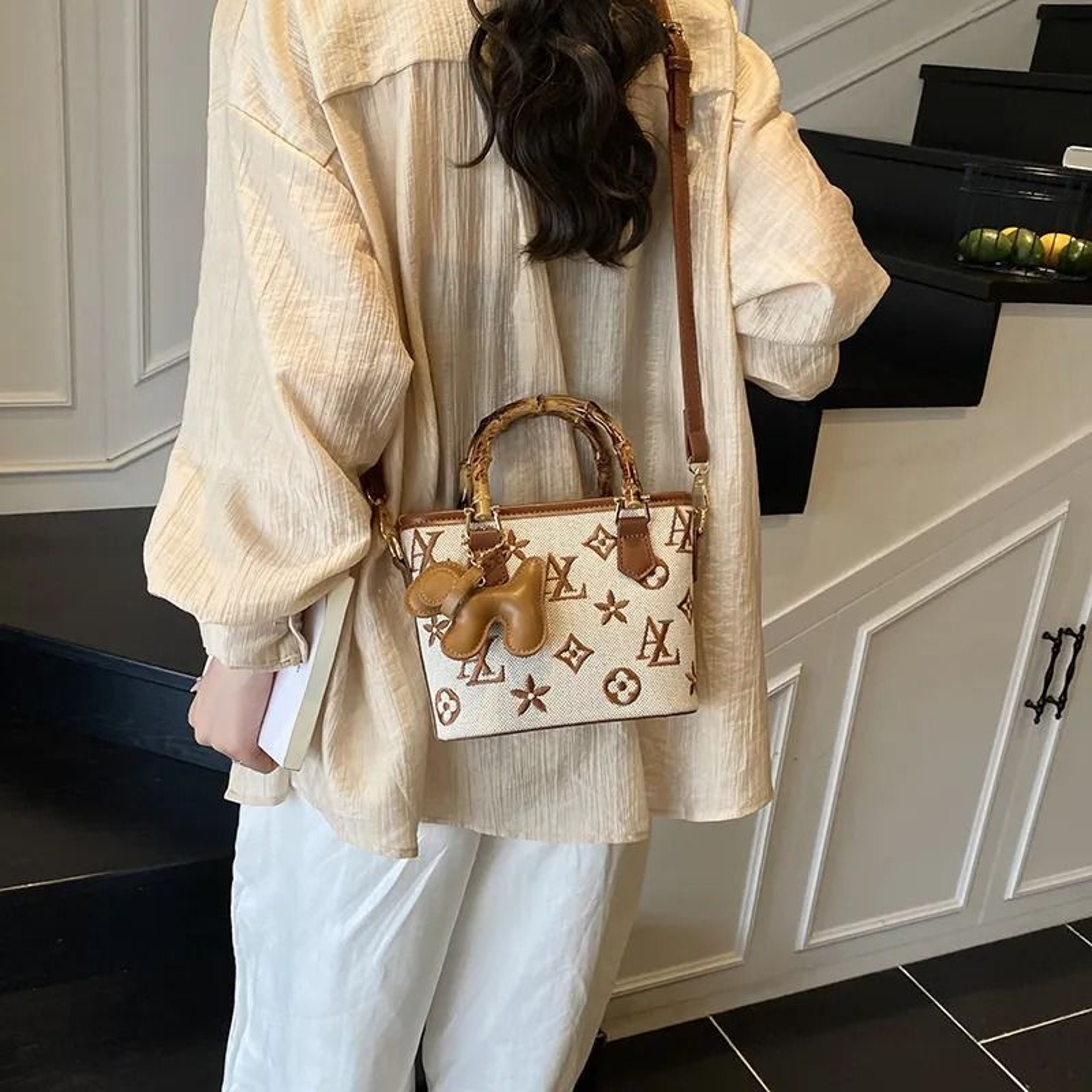 Classic Letter Bucket Crossbody Bag With Adjustable Strap 5