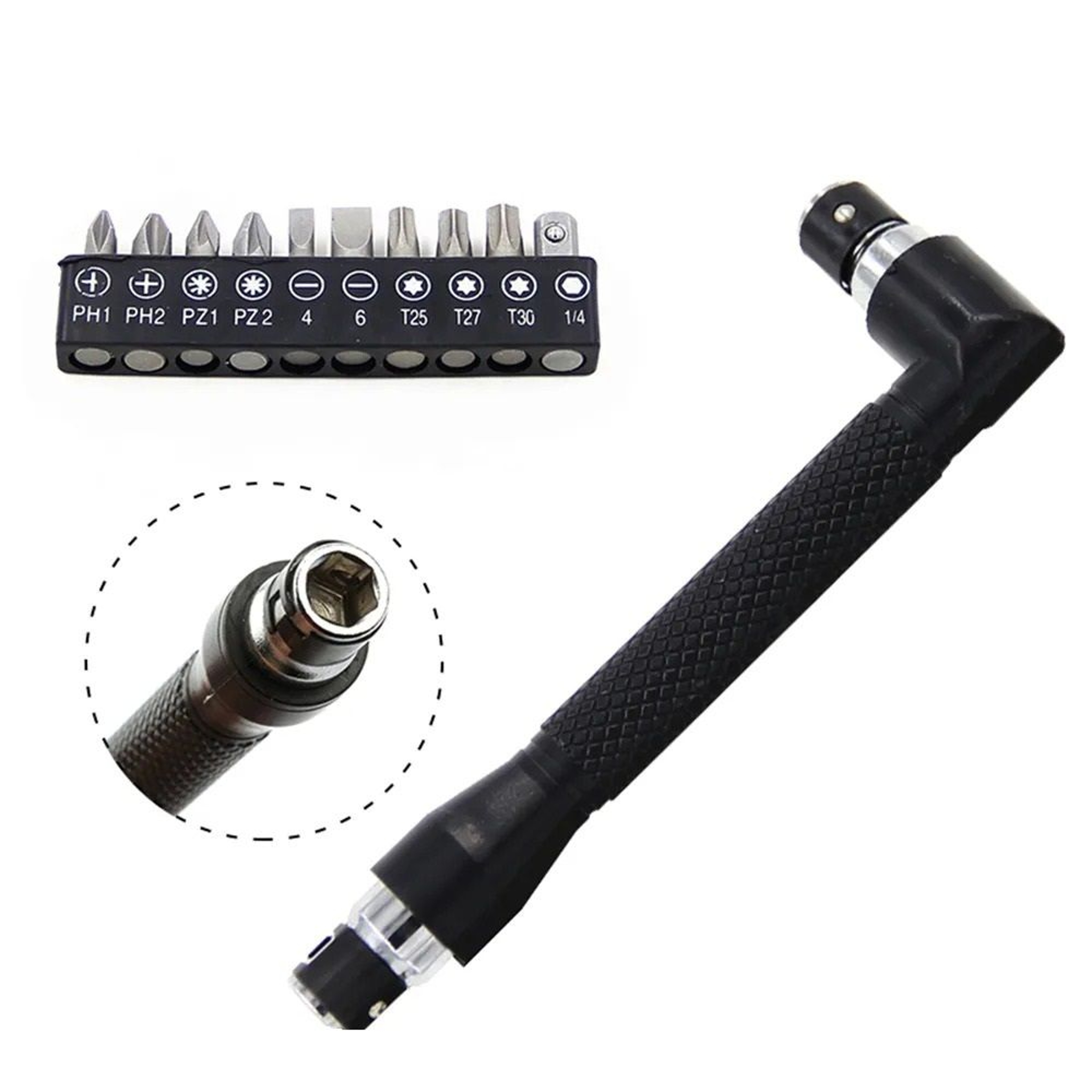 Right Angle Screwdriver Bit Set With LShaped 90 Degree Double Head Handle And Bits 0