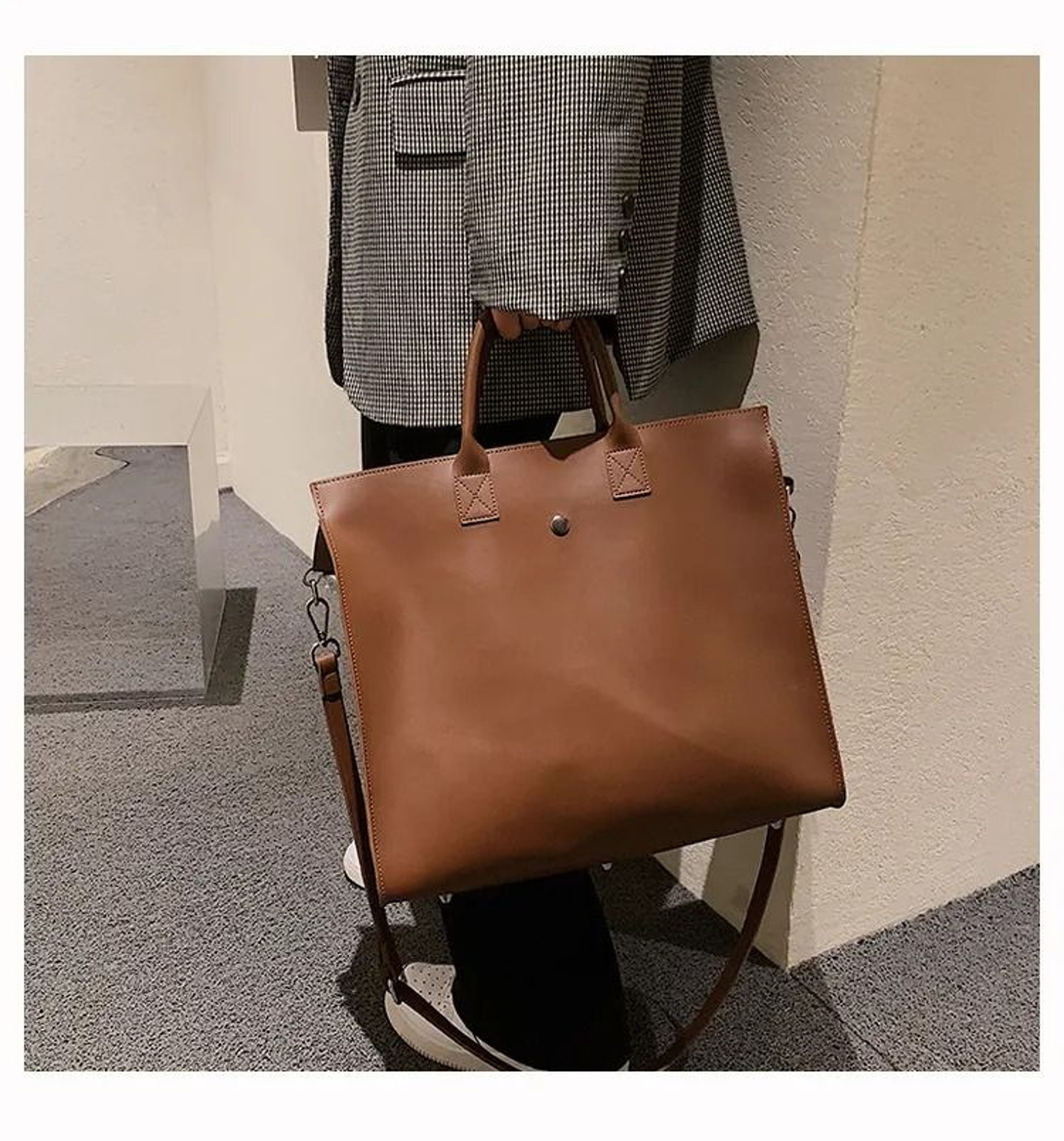Solid Brown Large Tote Bag With Magnetic Snap And Detachable Crossbody Strap 4