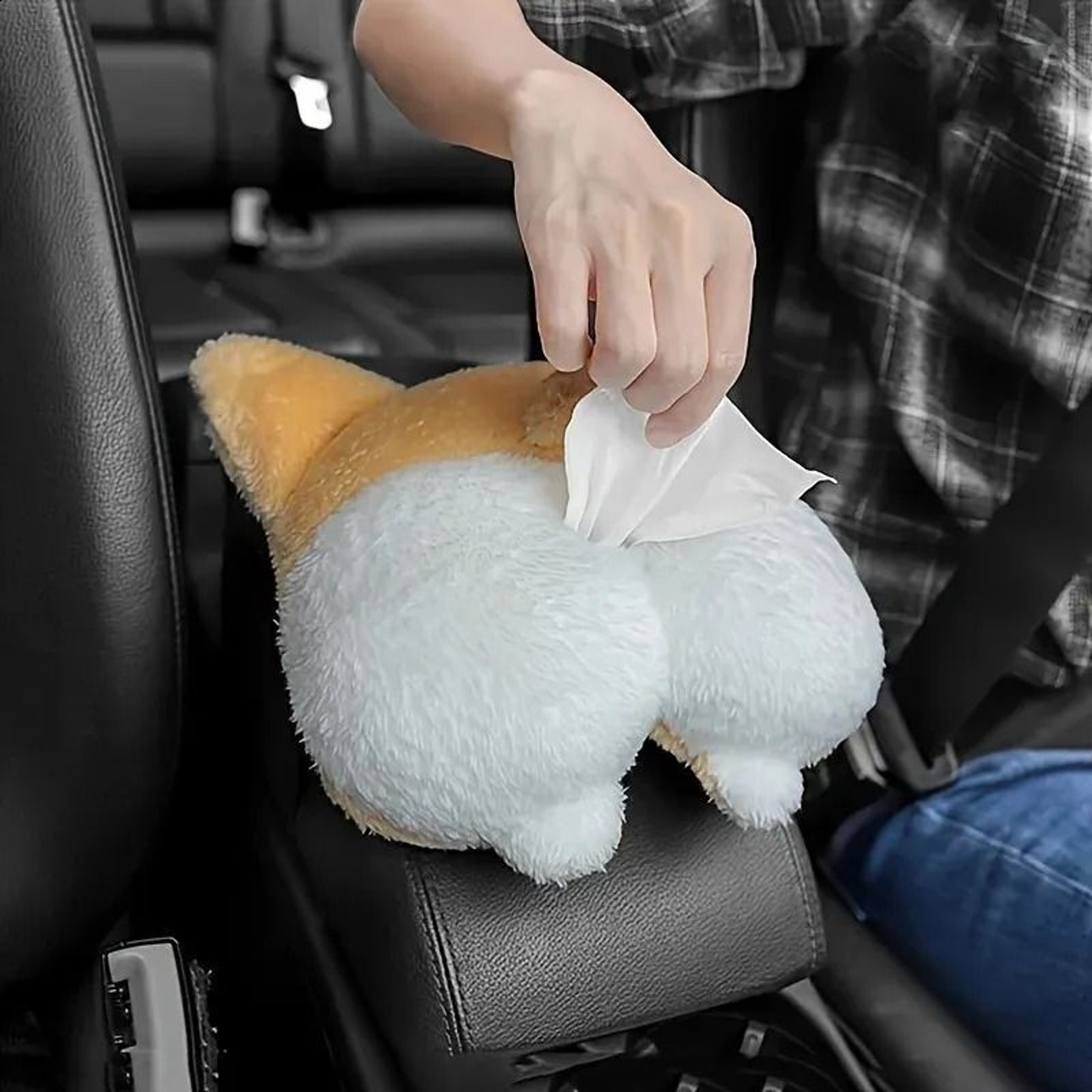 Car Tissue Box Holder With Soft Plush Design 0