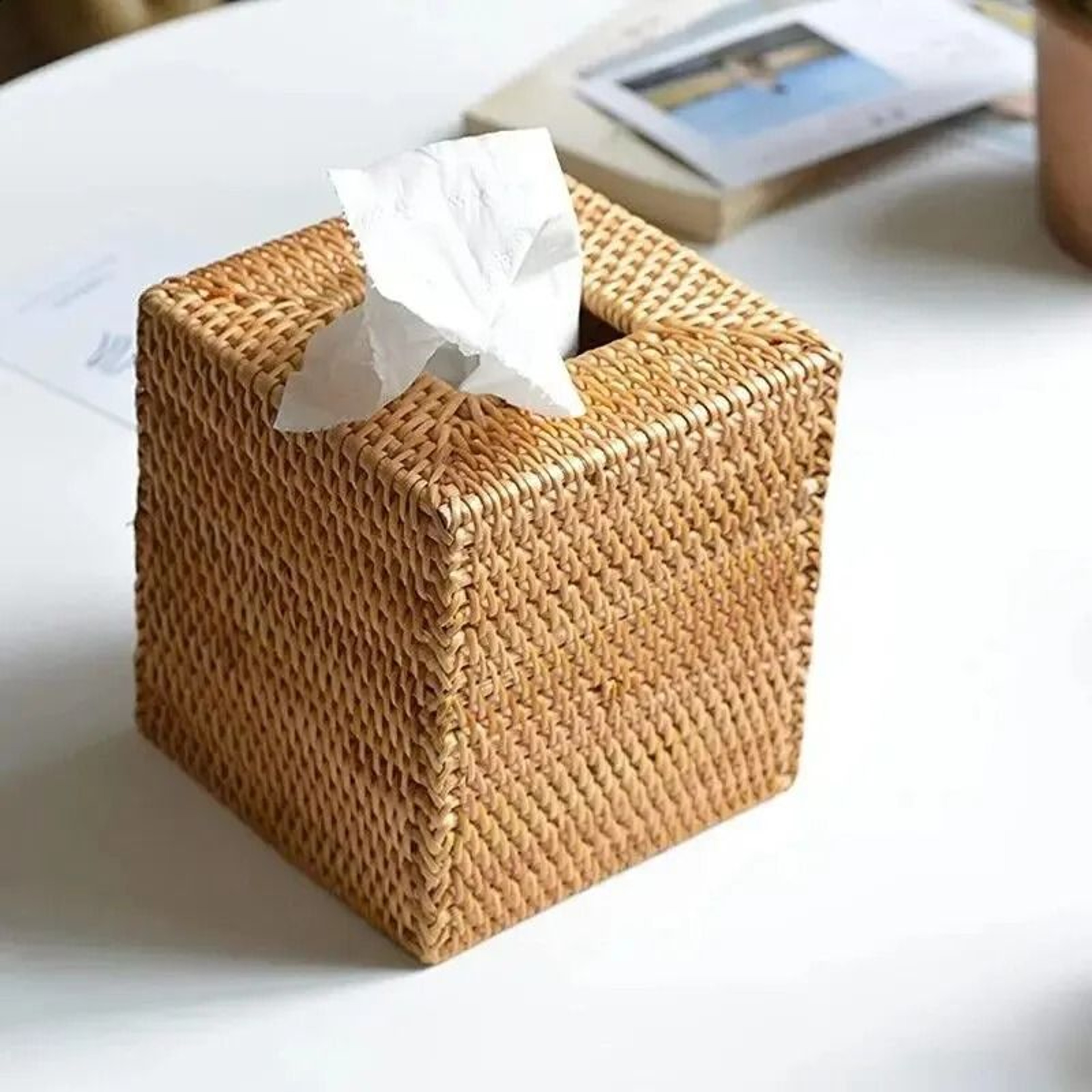 Handmade Natural Rattan Tissue Box Holder For Home Table And Car 0