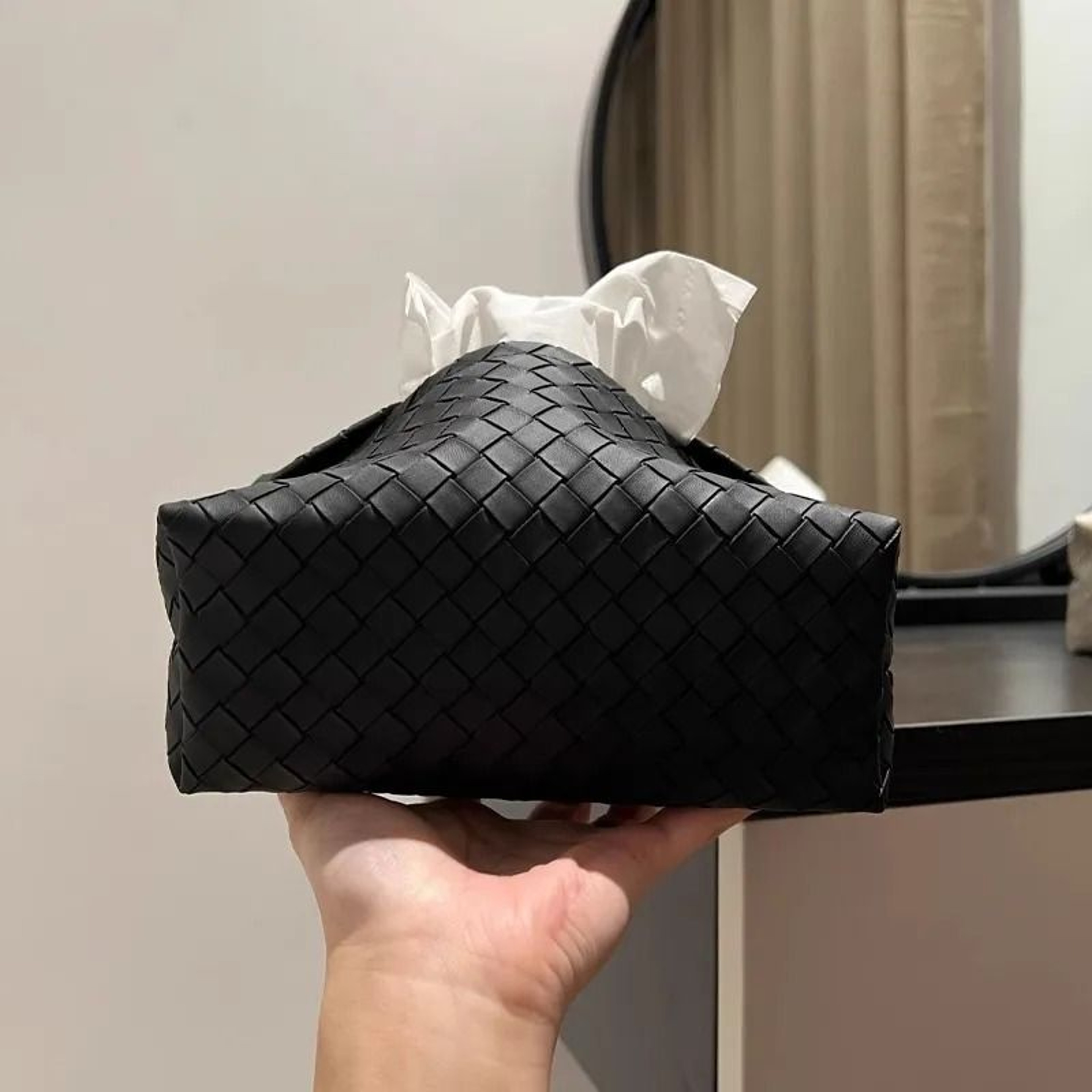 Woven Texture Tissue Box Holder For Home Dining Table And Car Decor 1