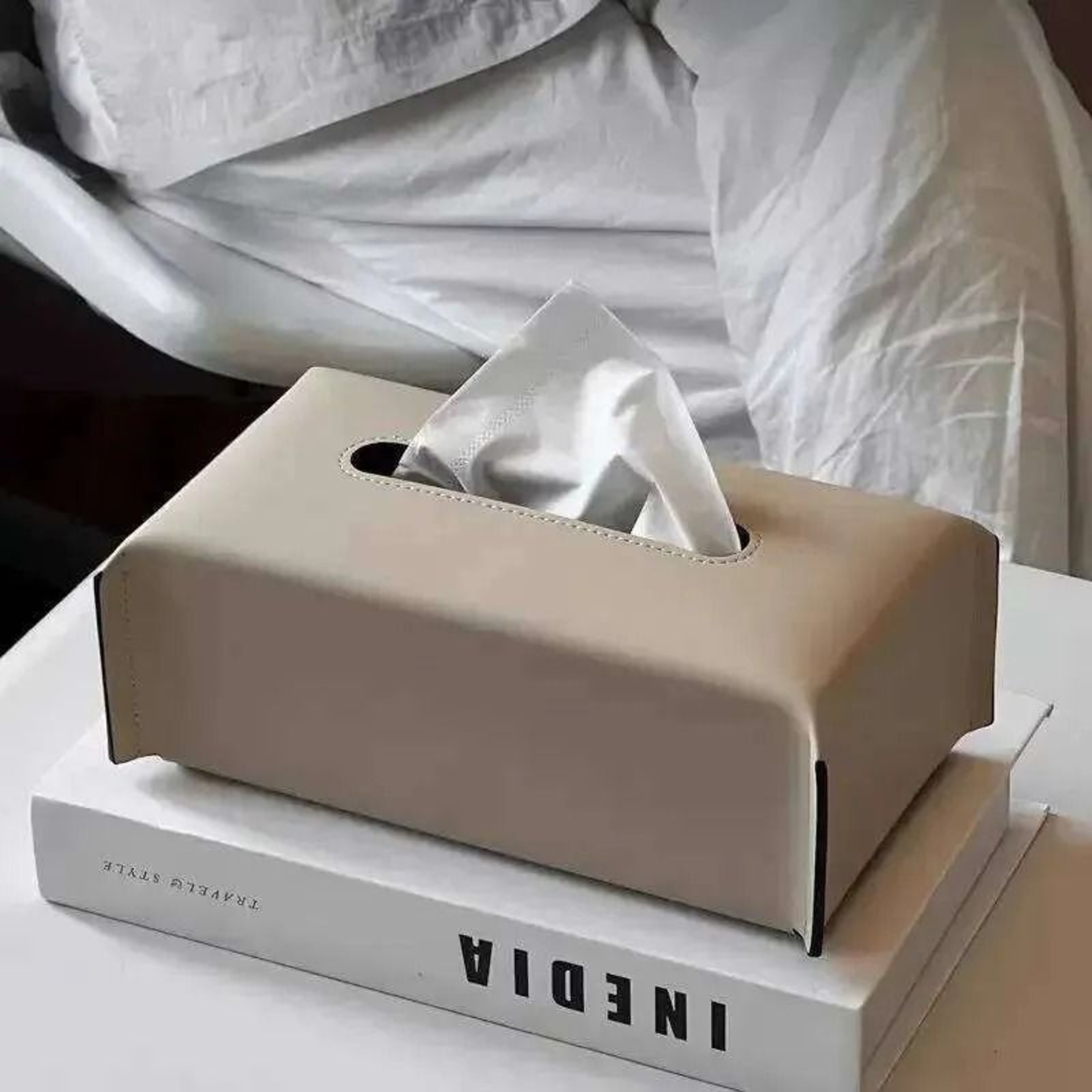 Woven Leather Tissue Box Cover For Car Desktop And Tabletop 0