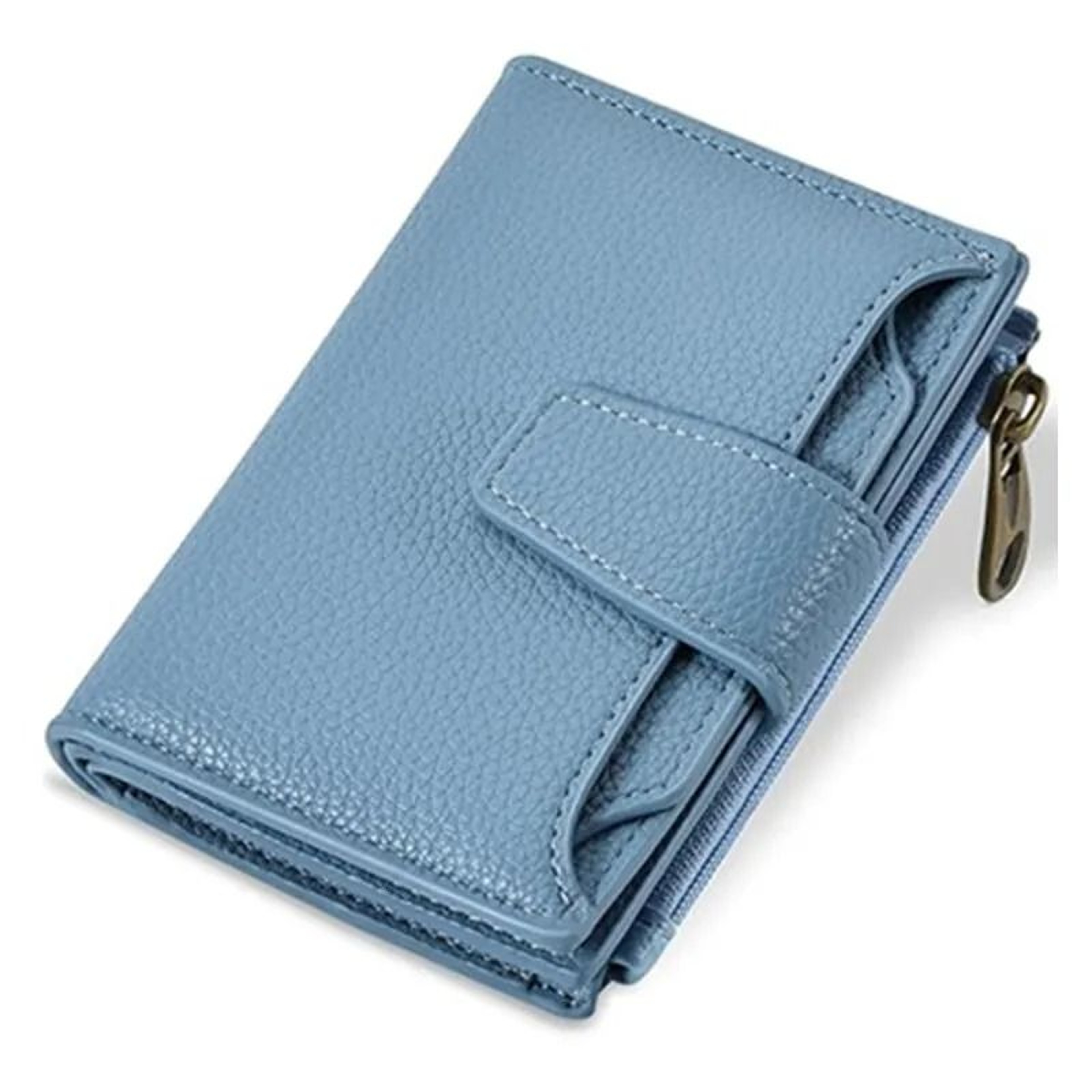Large Capacity Pebbled Leather Bifold Wallet With Zipper Coin Purse 0