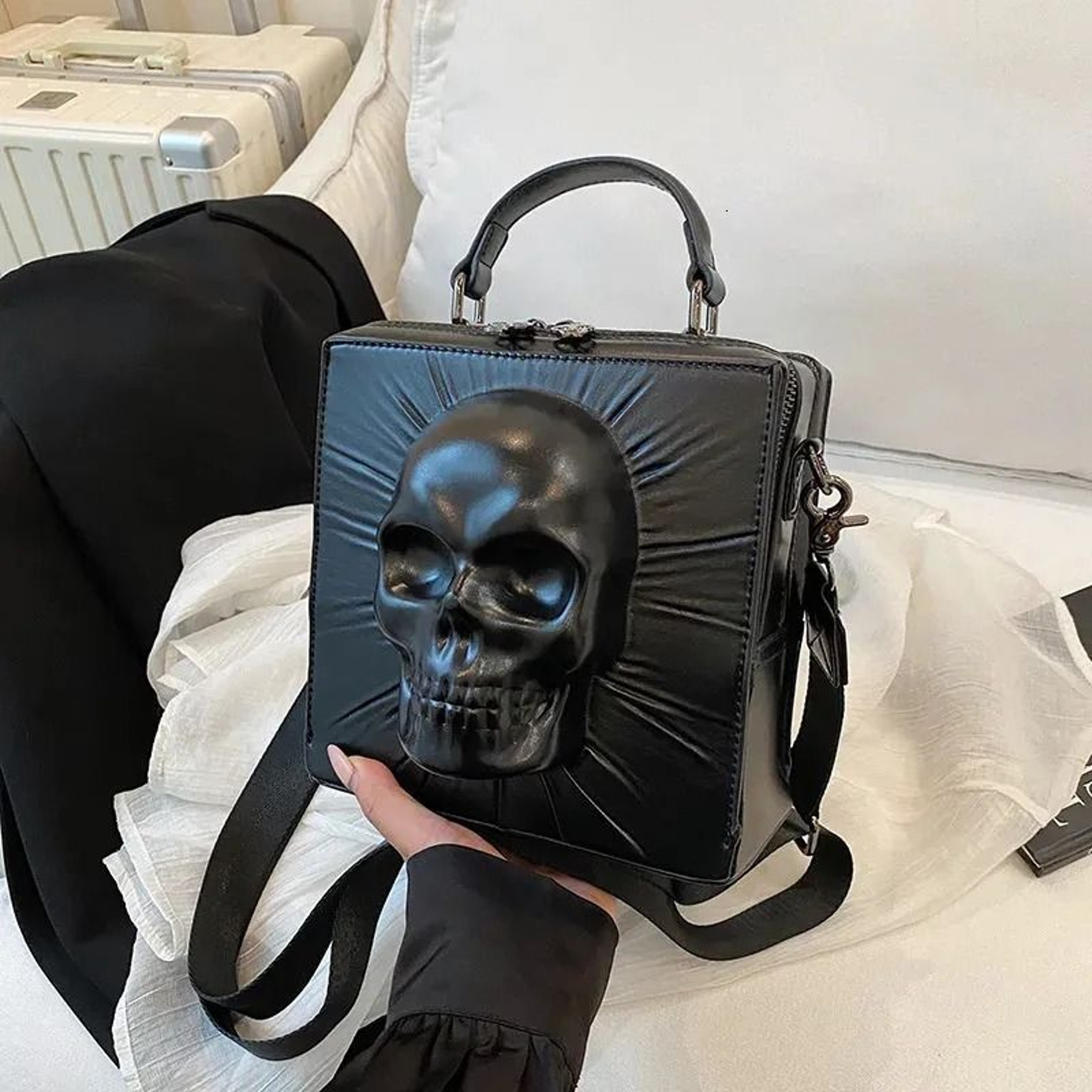 Skull Handbag With Rivet Flap Shoulder Messenger Design 1