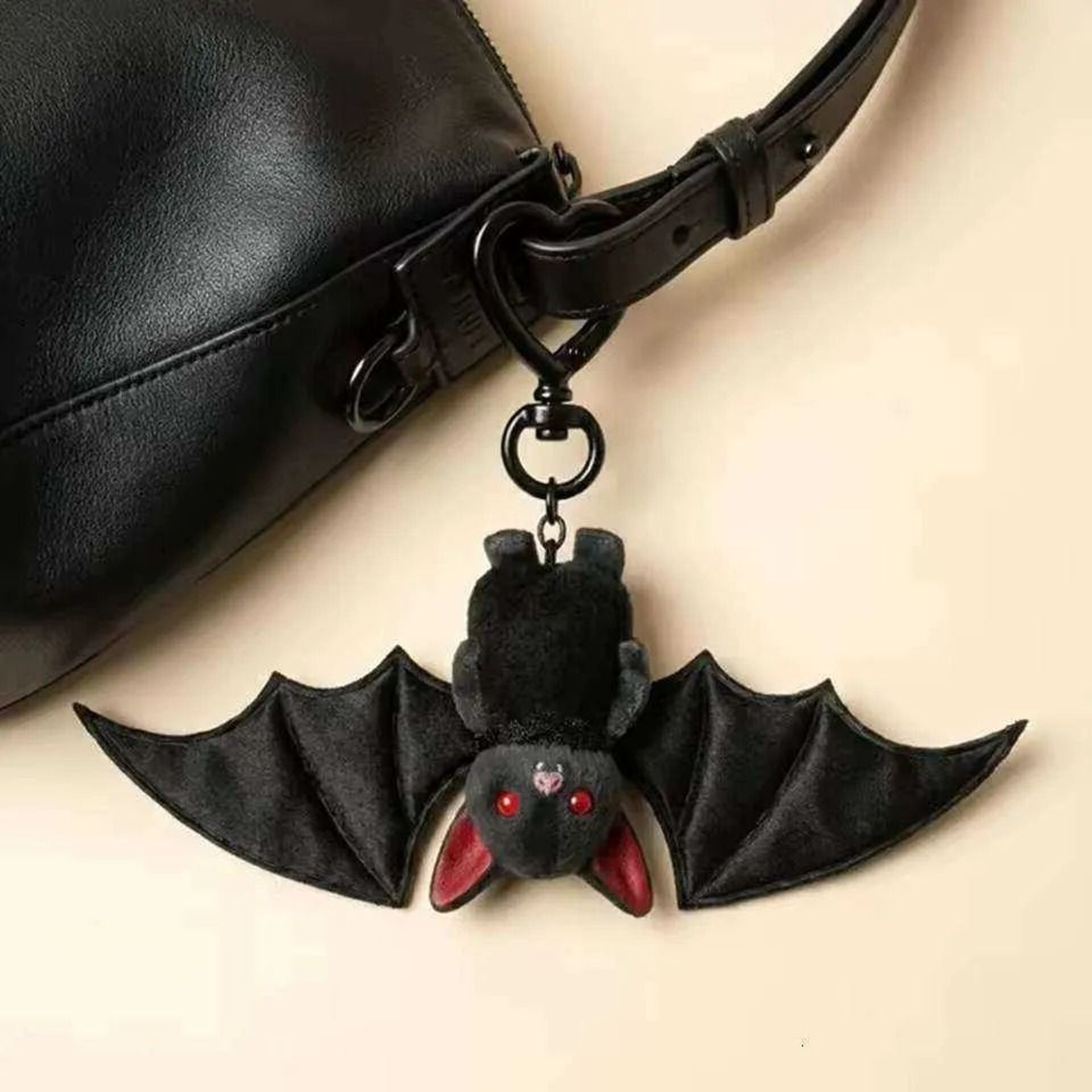 Black Plush Bat Keychain With Transformable Key Ring For Bags And Purses 0