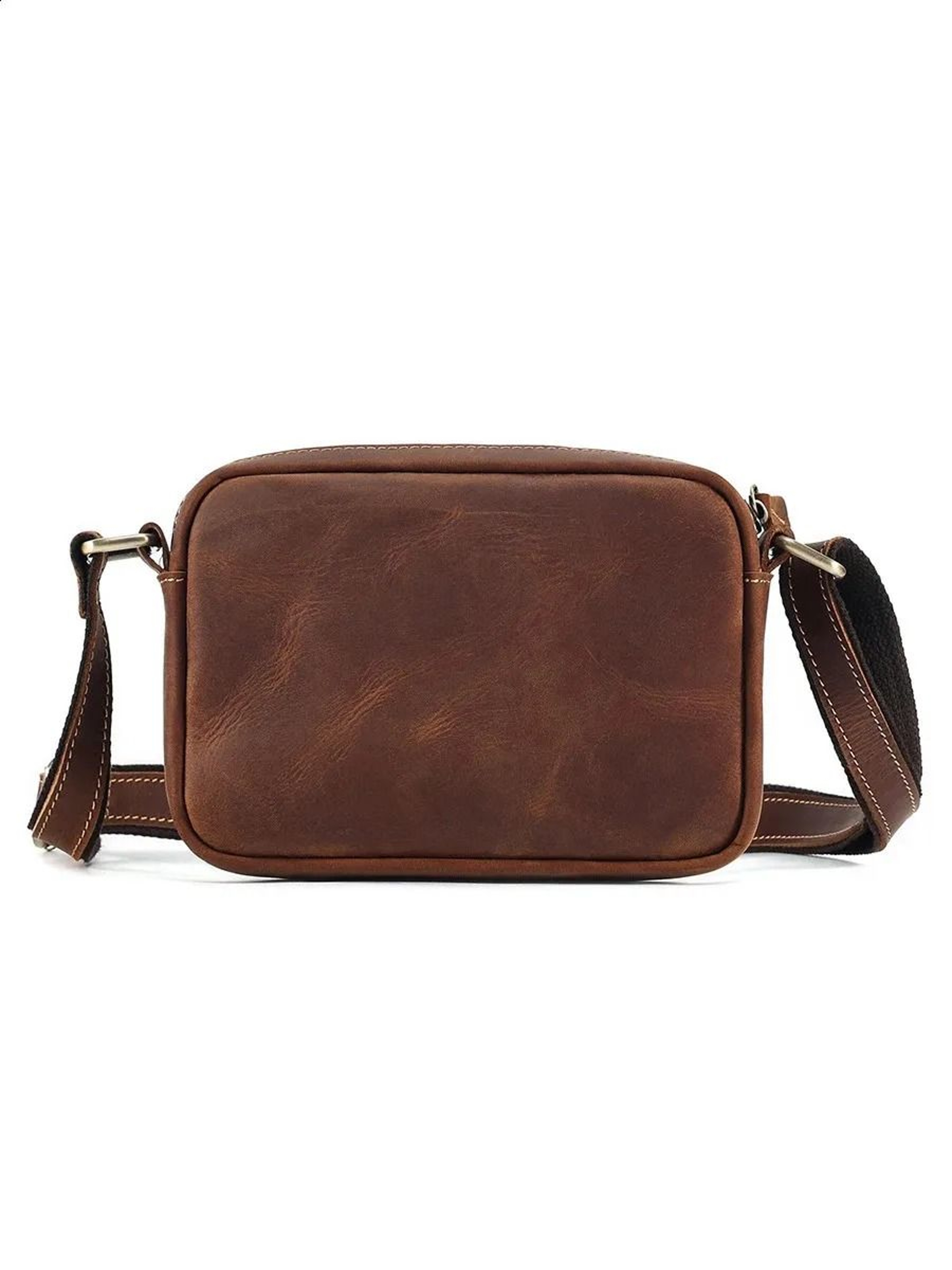 Crazy Horse Leather Messenger Bag With Adjustable Crossbody Strap 1