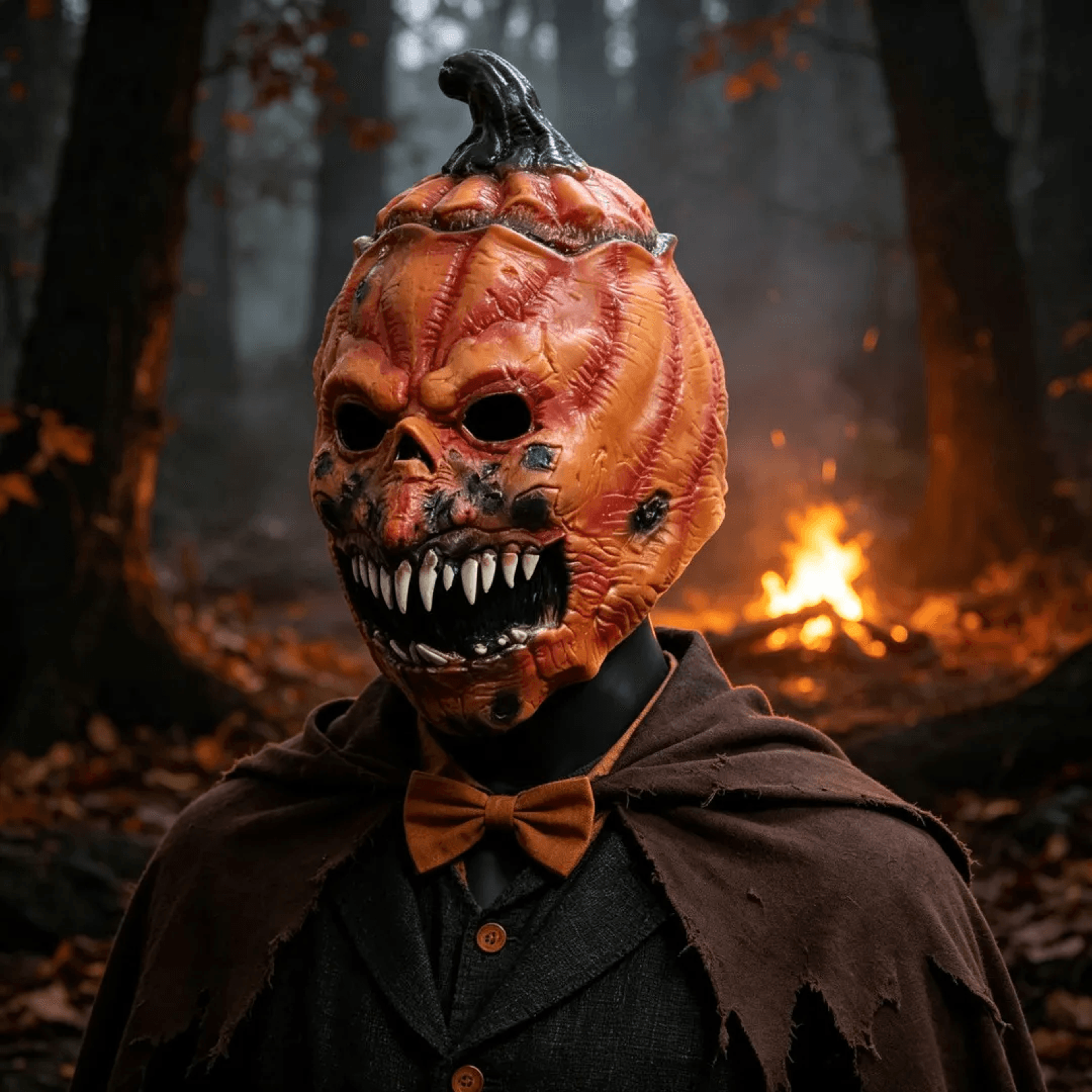 Scary Pumpkin Monster Mask With Stem And Sharp Fangs For Halloween Costumes 0