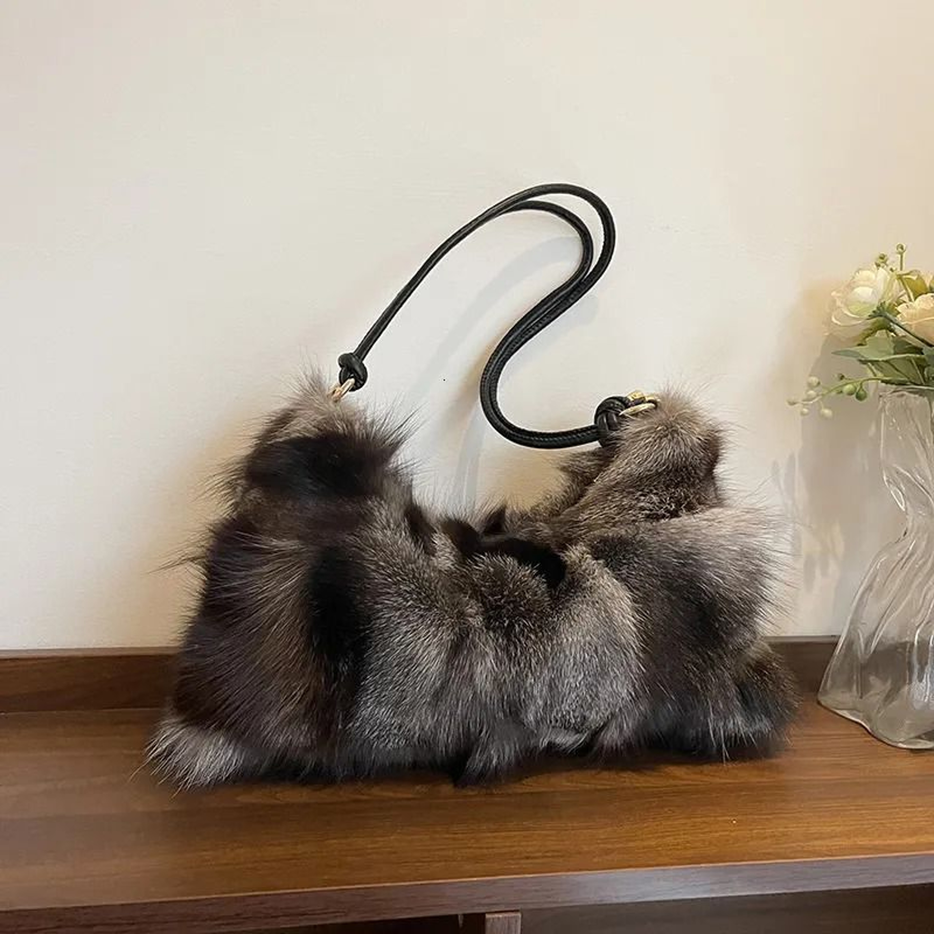 Women Plush Patchwork Shoulder Bag With Elegant Underarm Design 0