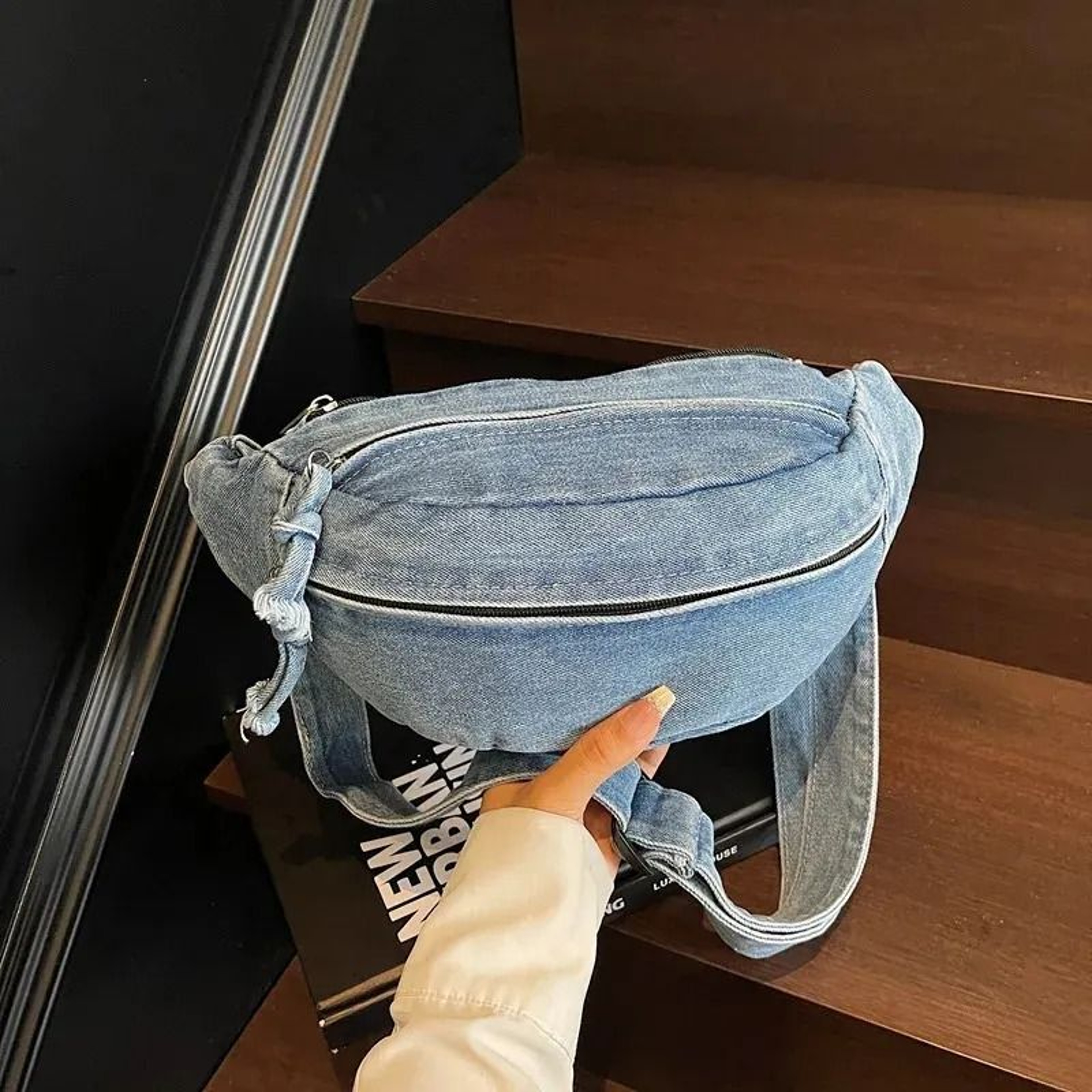 Denim Crossbody Chest Bag With Adjustable Strap For Men And Women 1