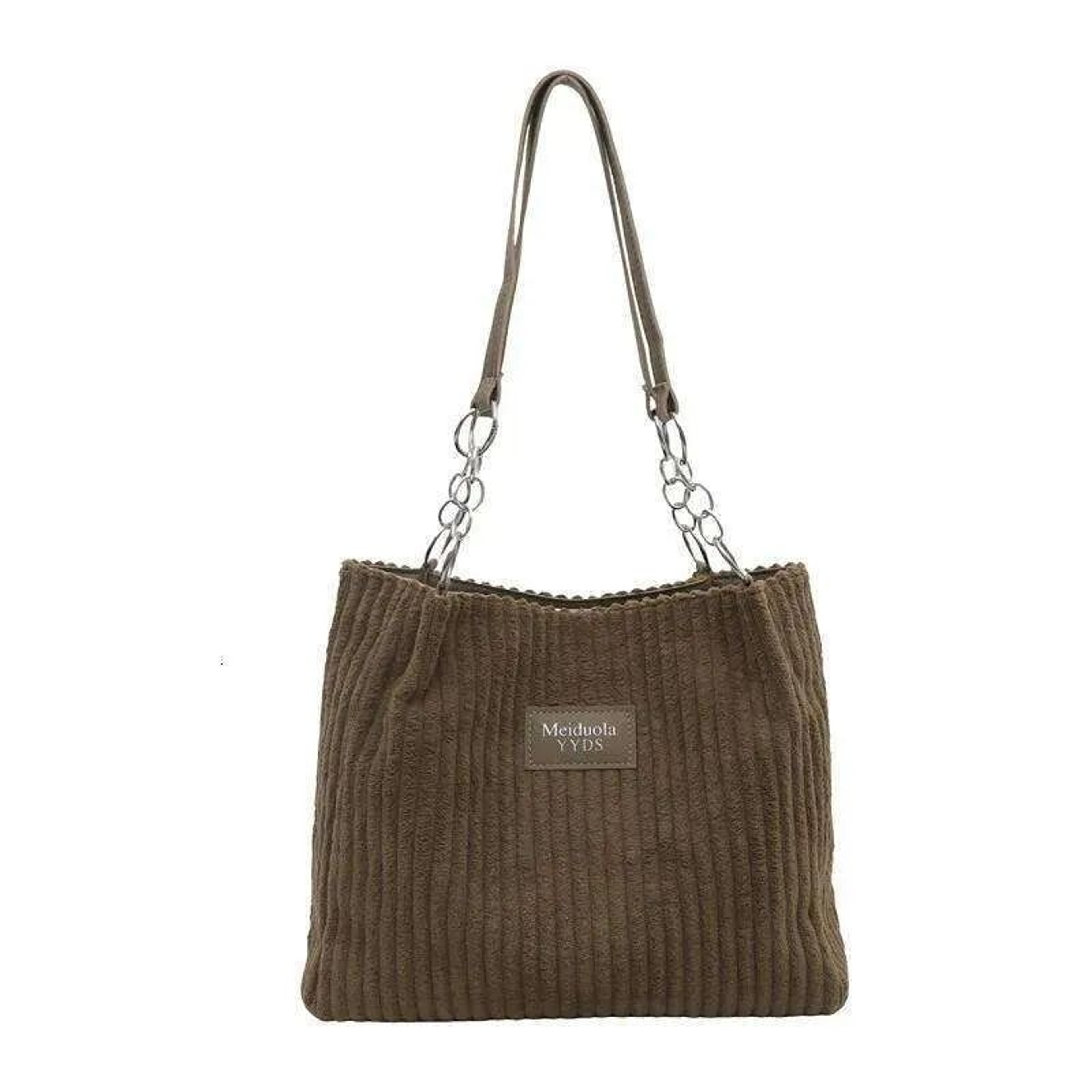 Women Corduroy Tote Bag With Leather Accents And Chain Strap 1