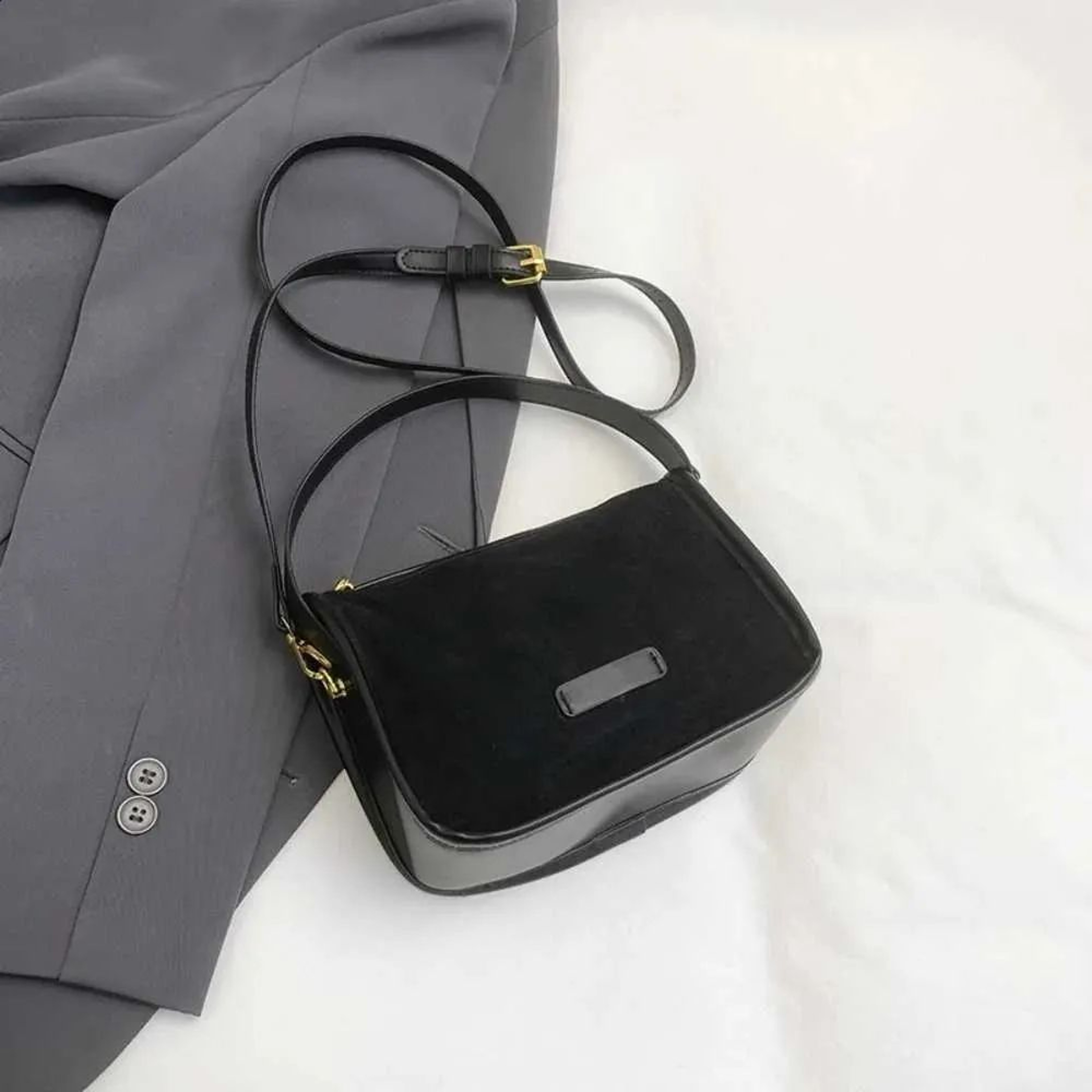 Faux Suede Shoulder Bag With Adjustable Strap Lightweight Pillow Crossbody Bag 0