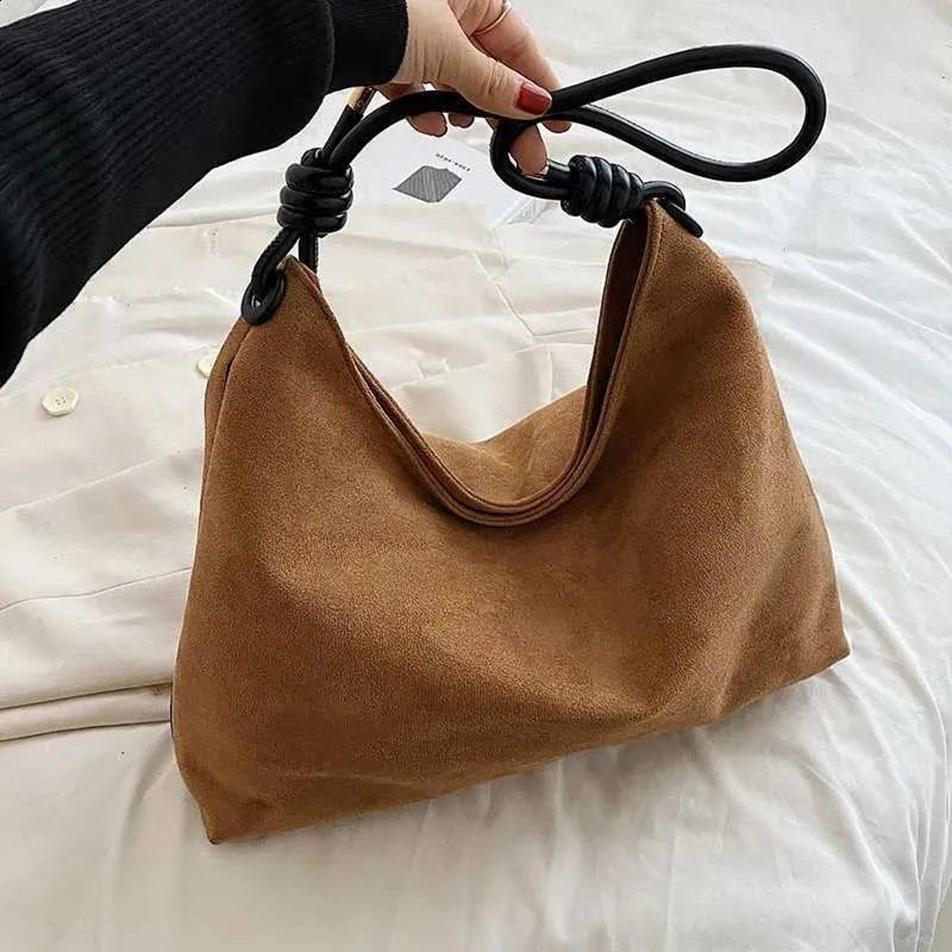 Vintage Faux Suede Hobo Shoulder Bag For Women Large Capacity Tote Handbag 0