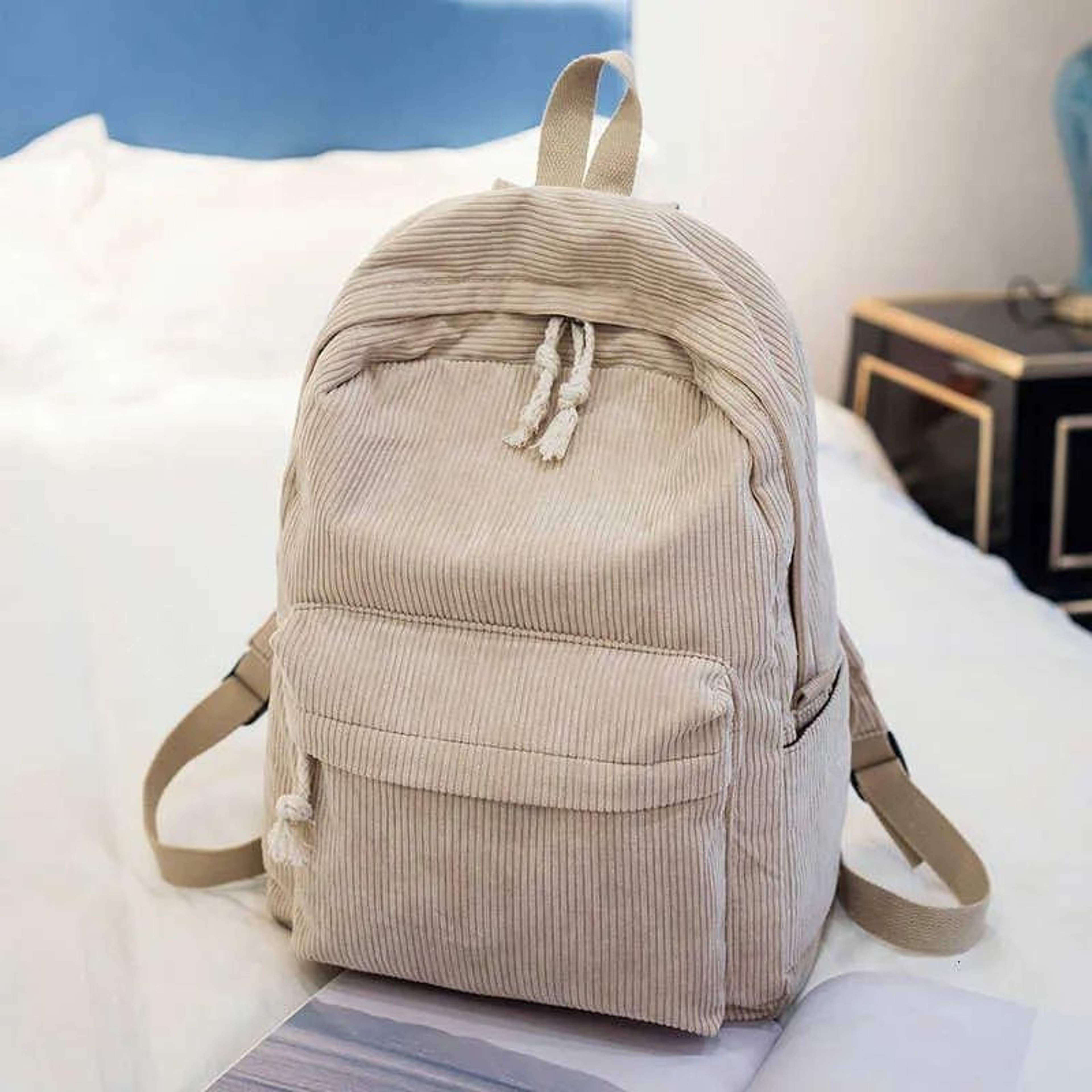 Solid Corduroy Backpack Personalized School And Travel Bag 4