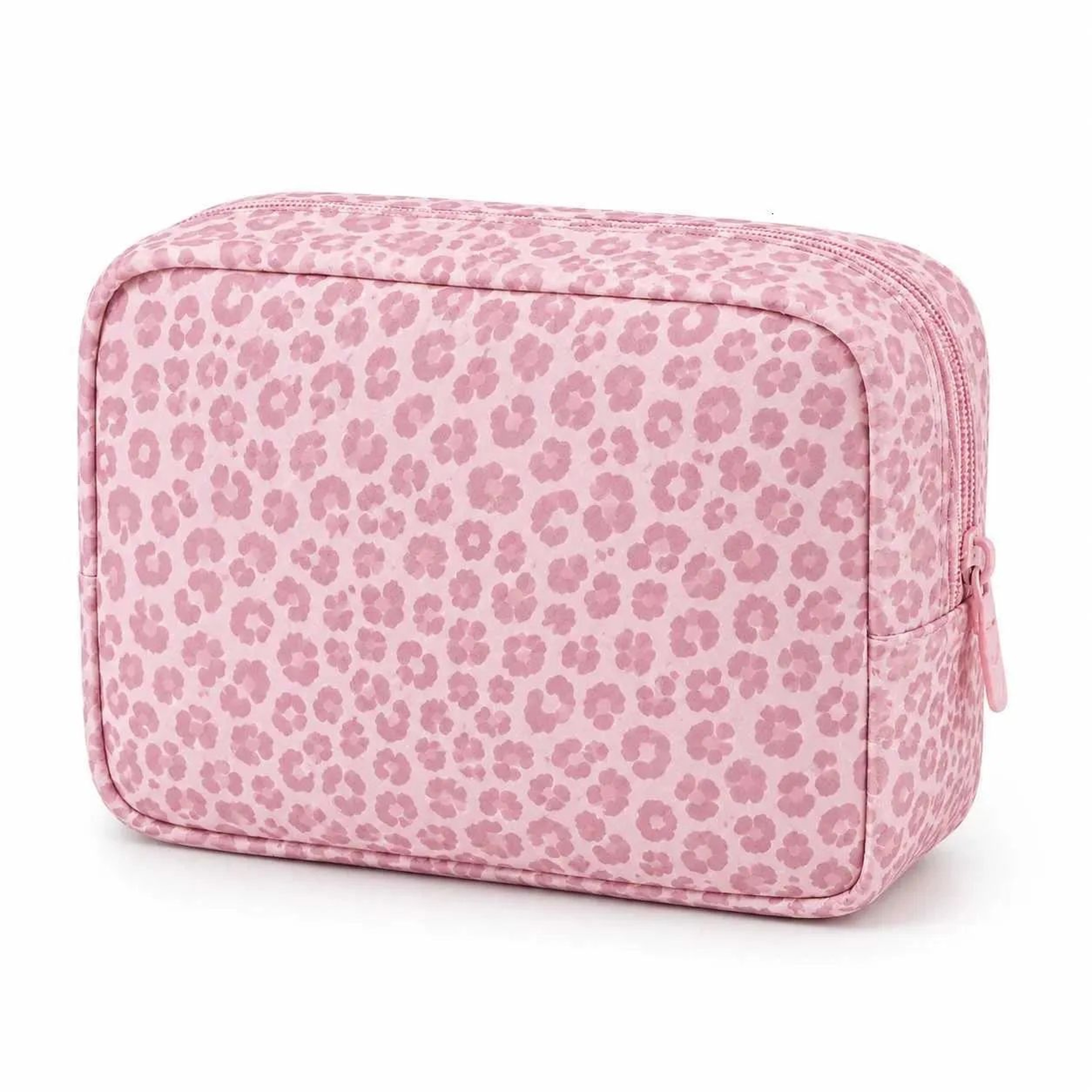 Pink Leopard Print Makeup Bag Soft Zipper Cosmetic Pouch For Travel 0