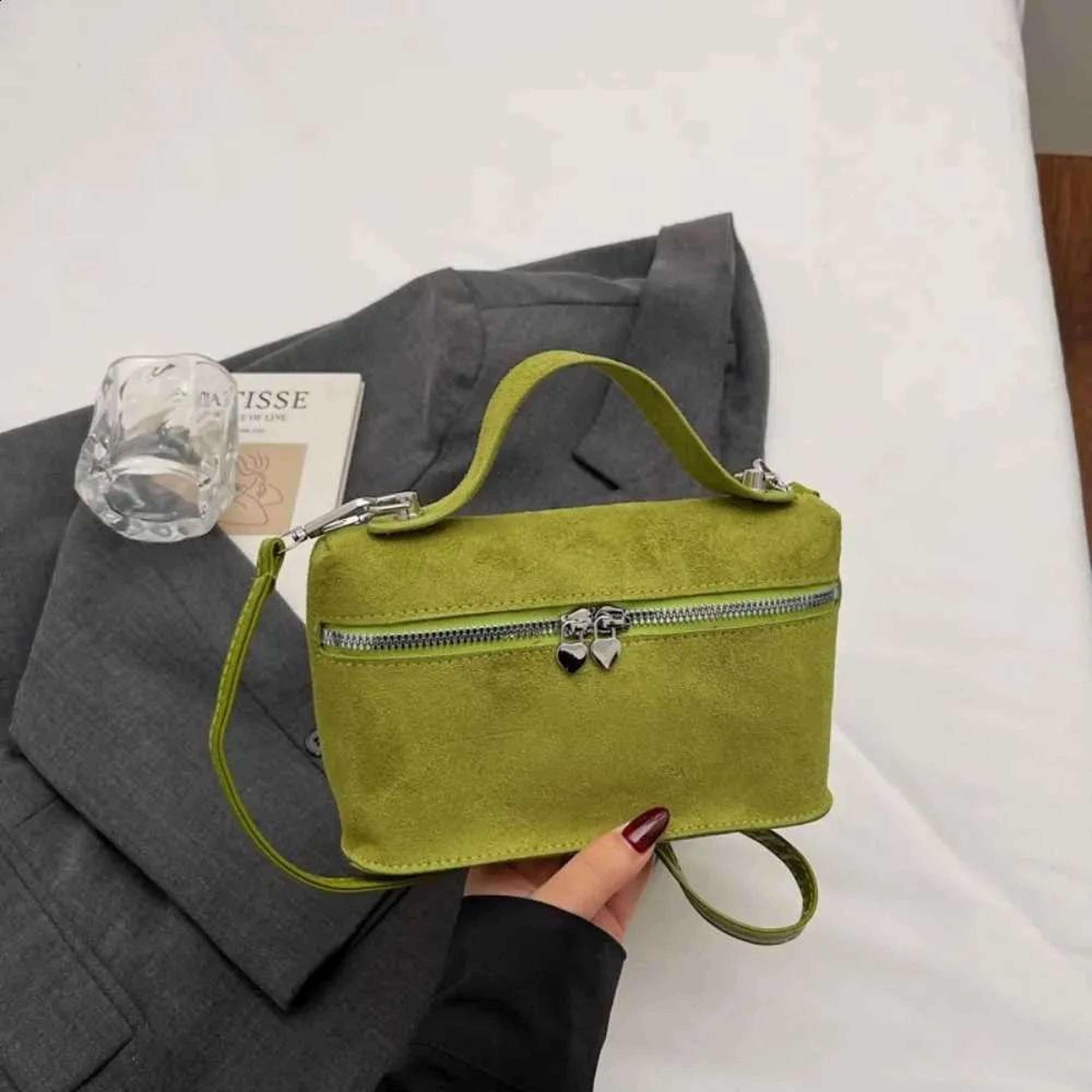 Retro Suede Crossbody Bag For Women With Box Design And Top Handle 3