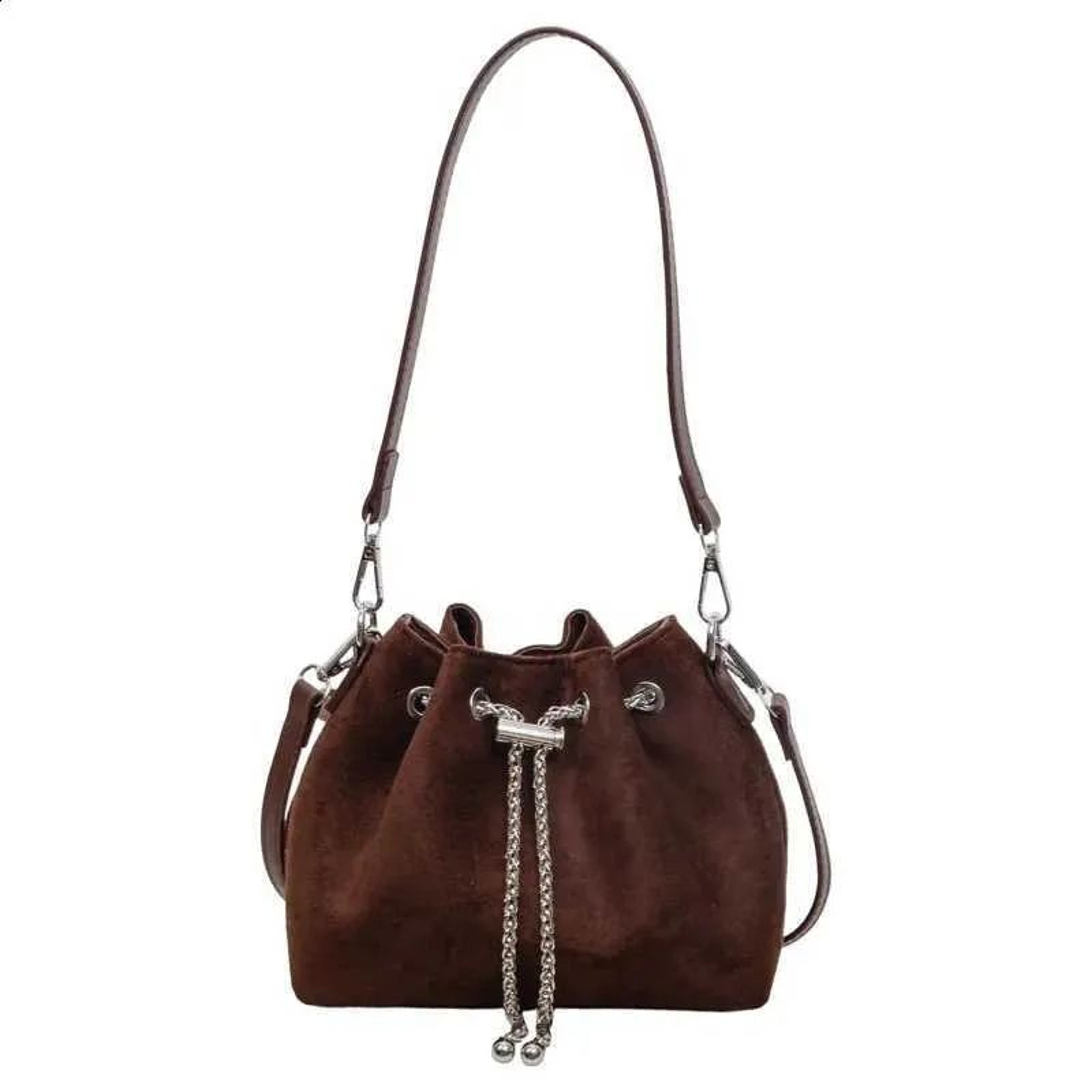 Green Suede Bucket Crossbody Bag For Women With Chain Shoulder Strap 3