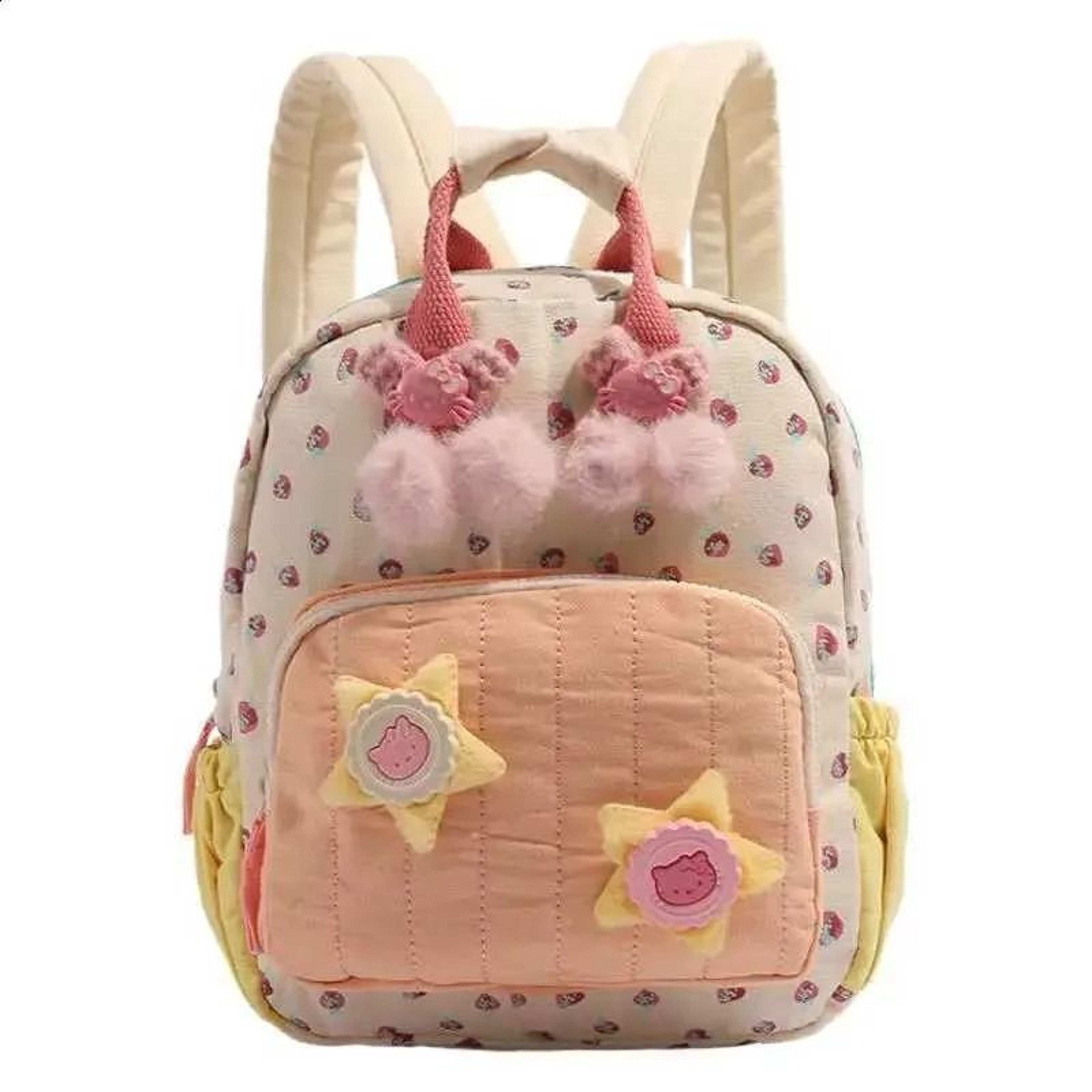 Strawberry Print Canvas Backpack Lightweight Cute School Bag For Students 0