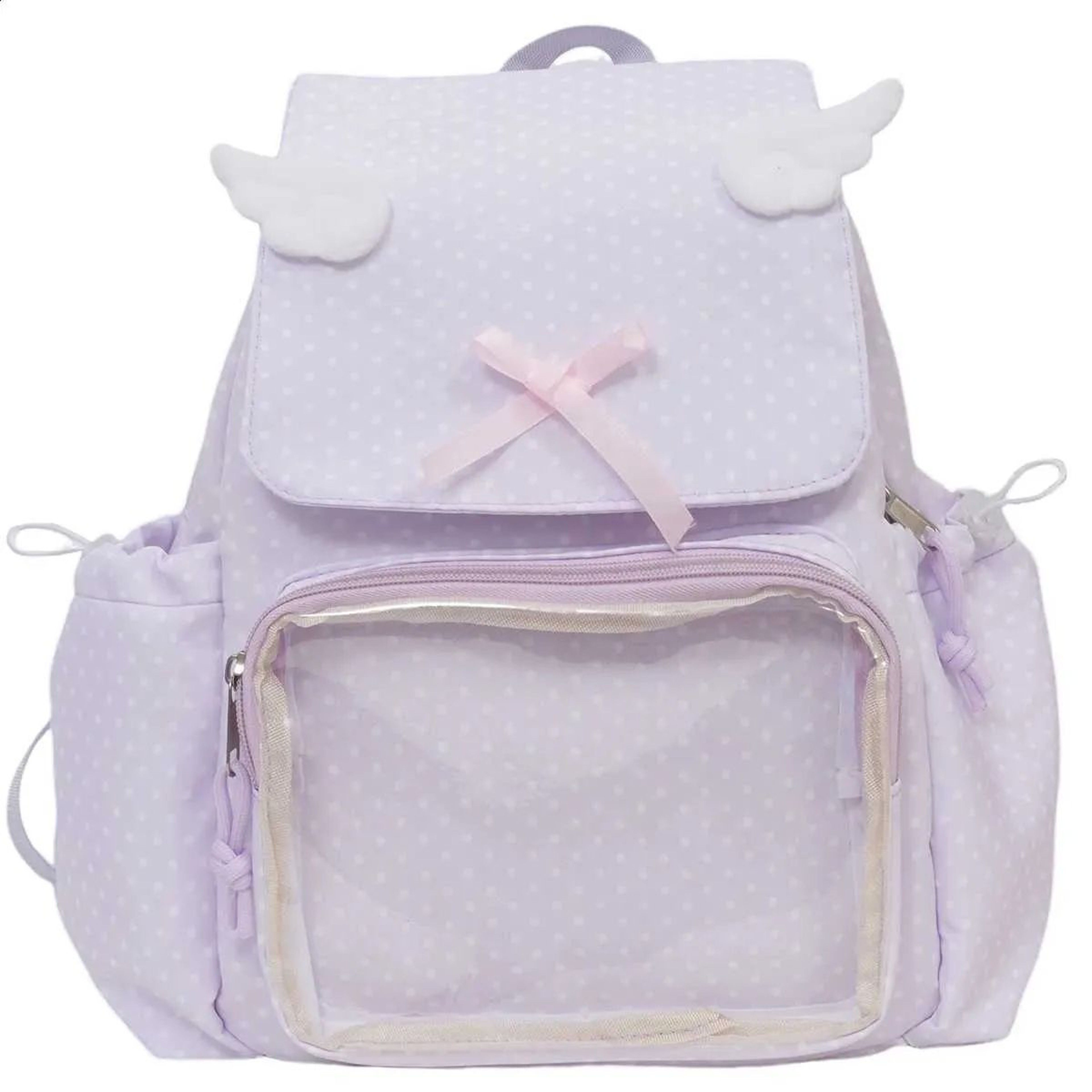 Clear Window Ita Backpack For Girls With Polka Dot Design And Bow 4
