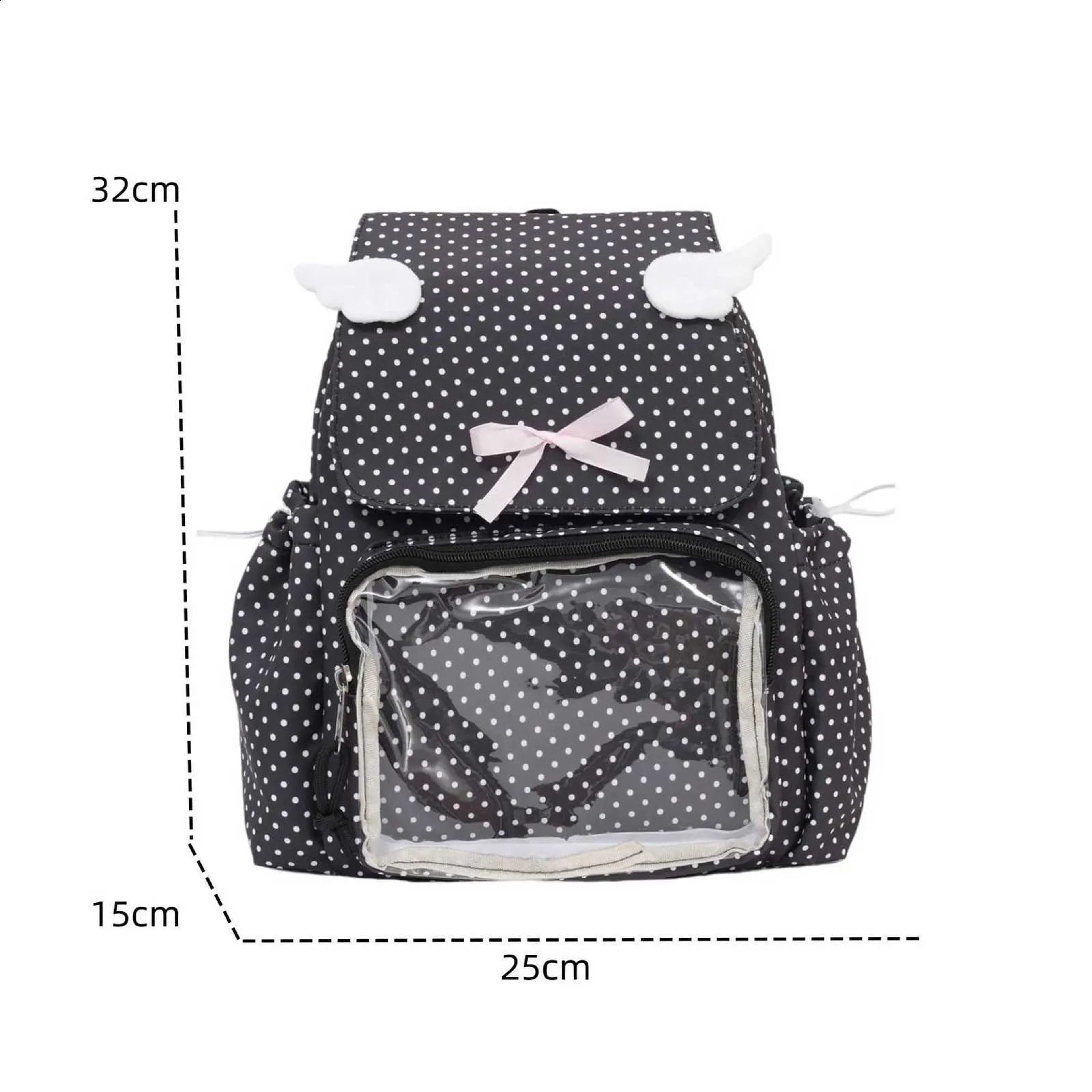 Clear Window Ita Backpack For Girls With Polka Dot Design And Bow 5