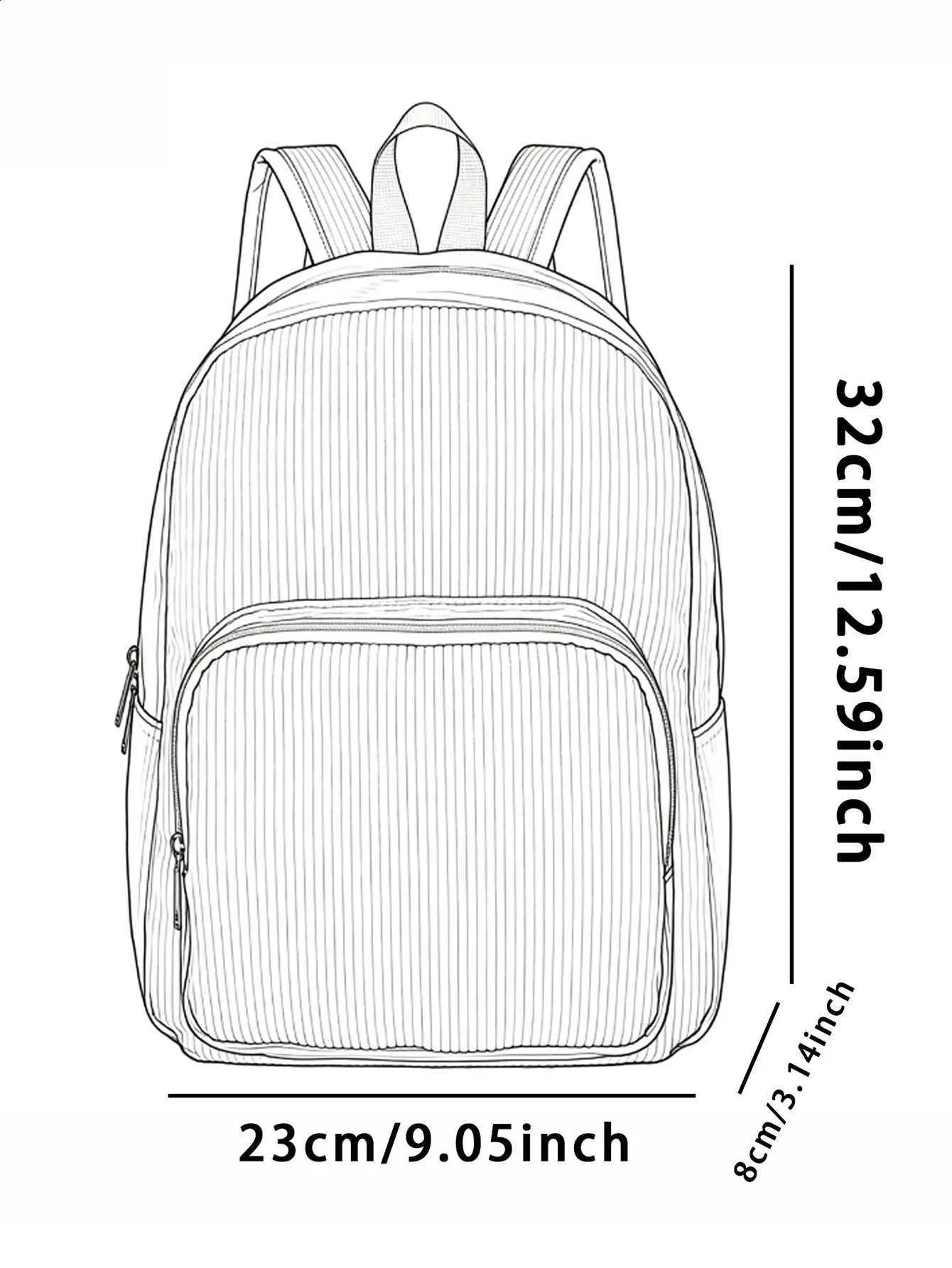 Floral Light Blue Corduroy Backpack For Women With Multiple Pockets 3