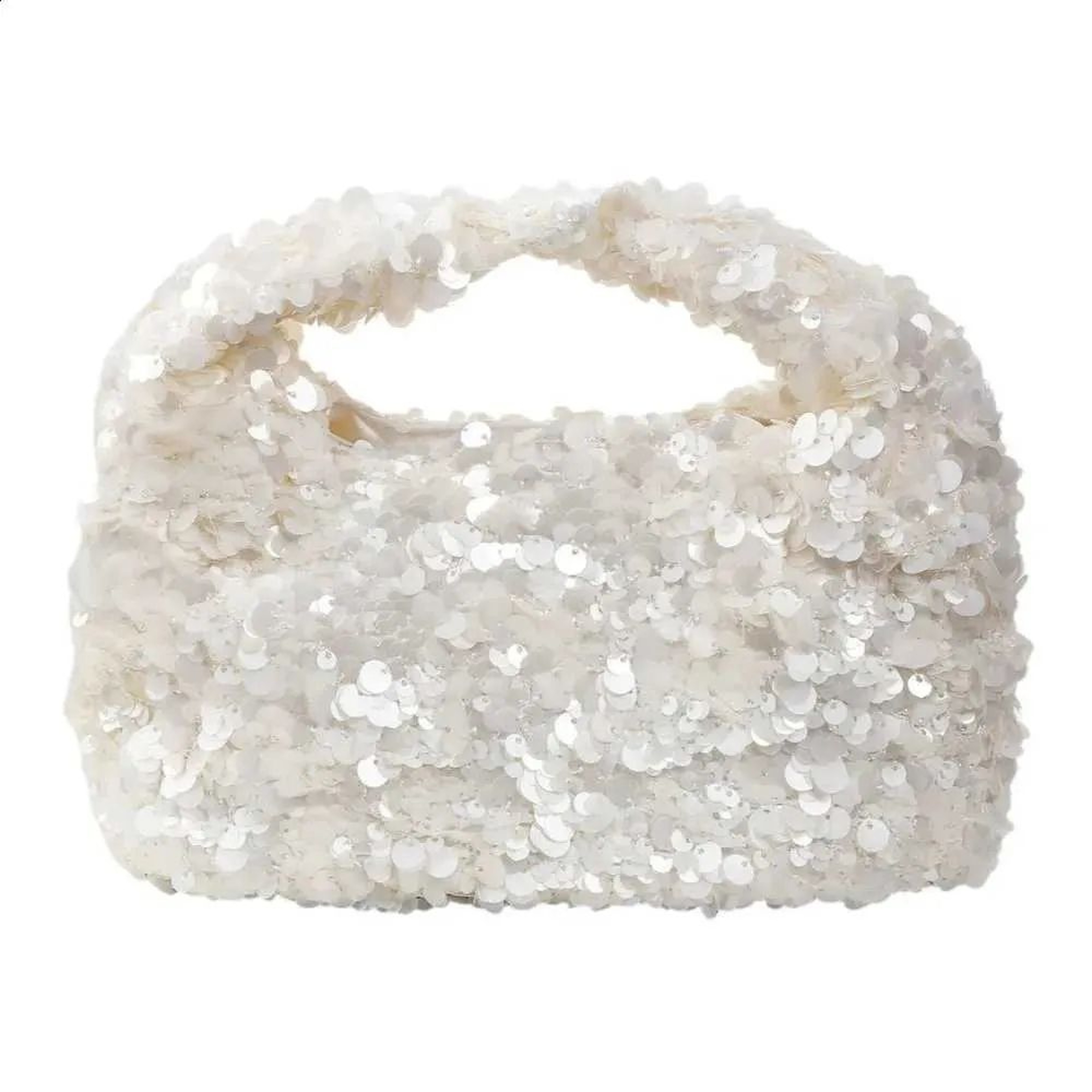 White Sequin Hobo Handbag Small Shiny Bucket Clutch For Weddings And Parties 0