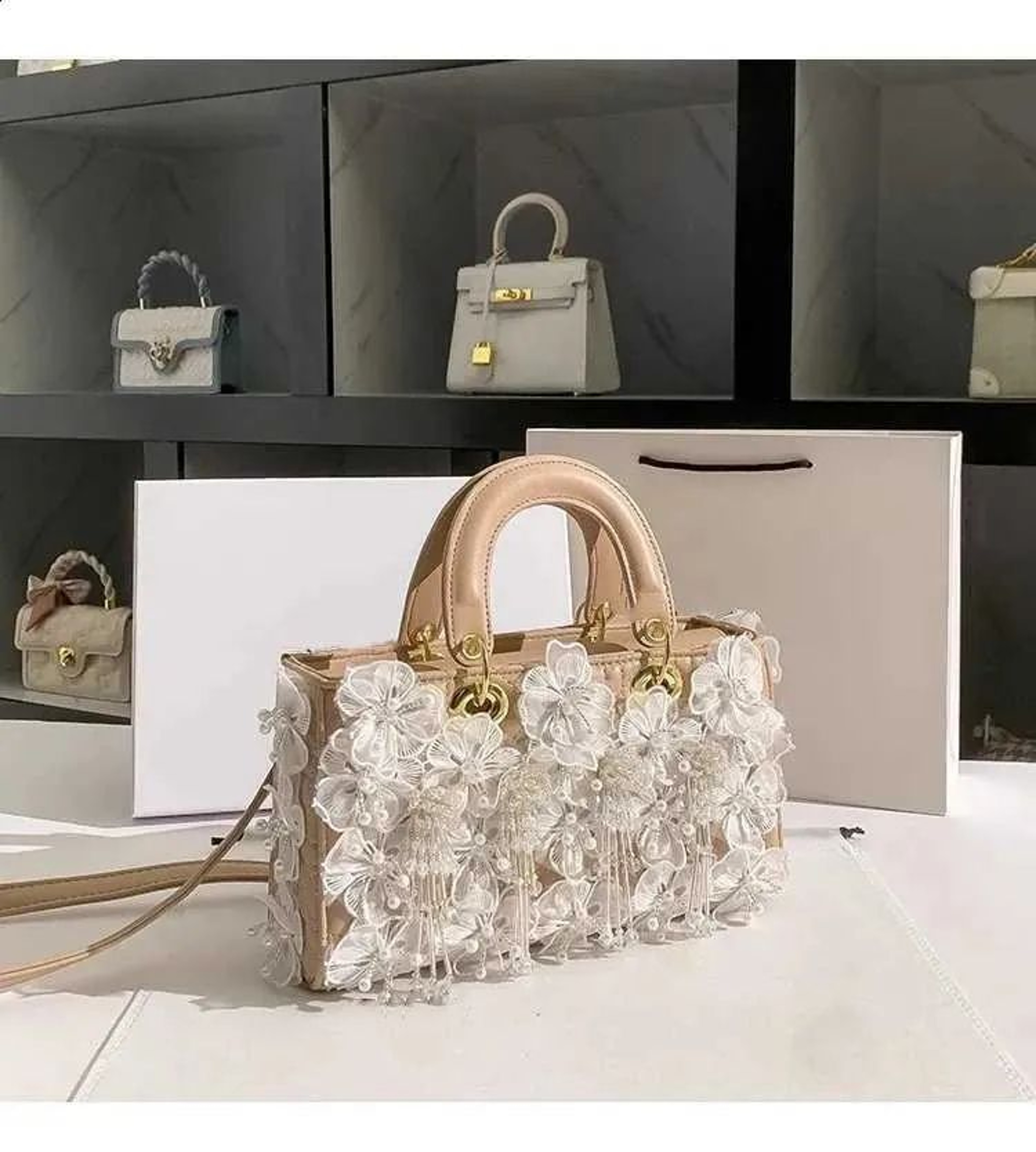 Womens Floral Lace Bucket Handbag With Crossbody And Handheld Carry 3