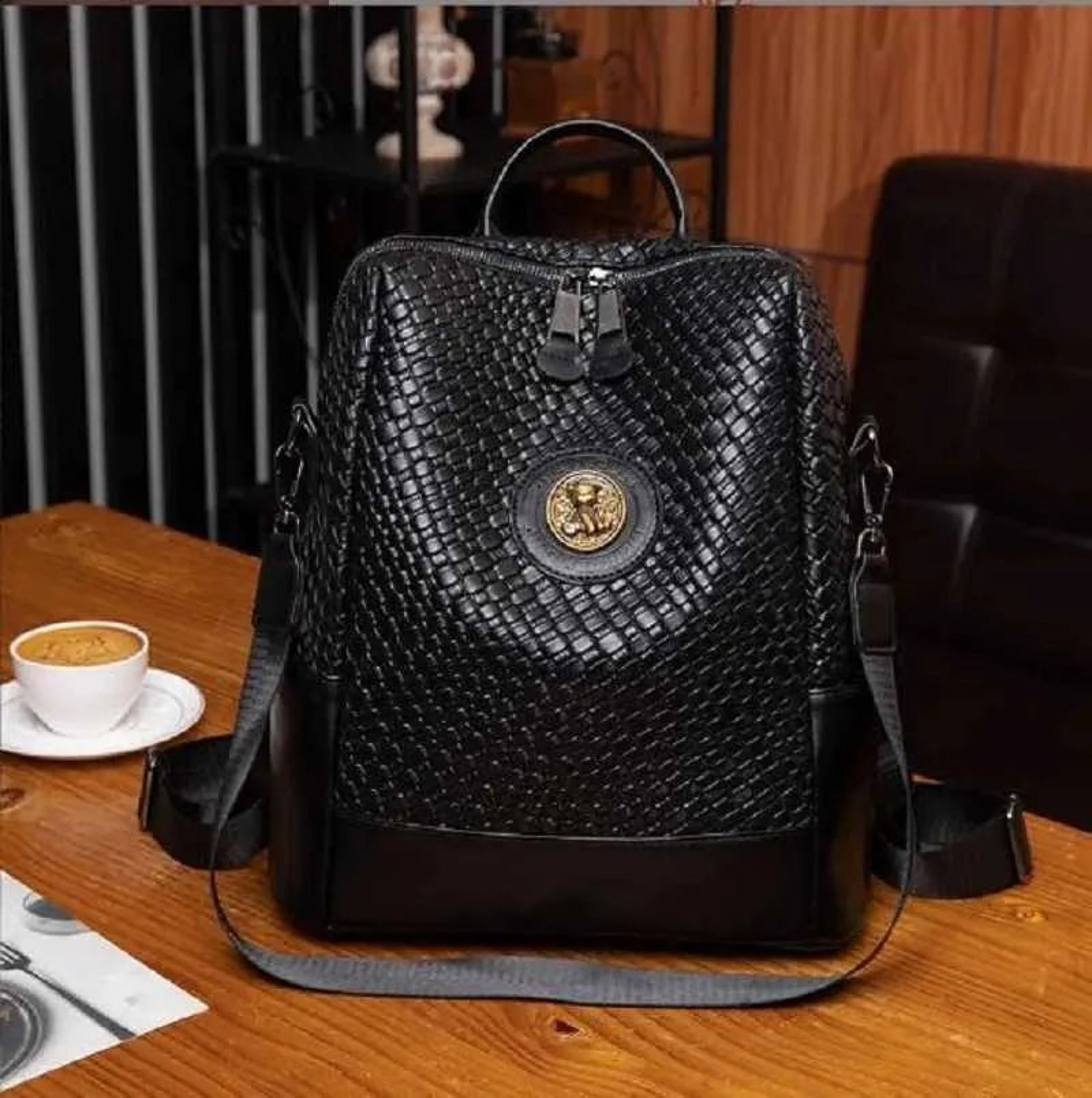 Womens Woven Soft Leather Backpack Large Capacity Travel And School Bag 0