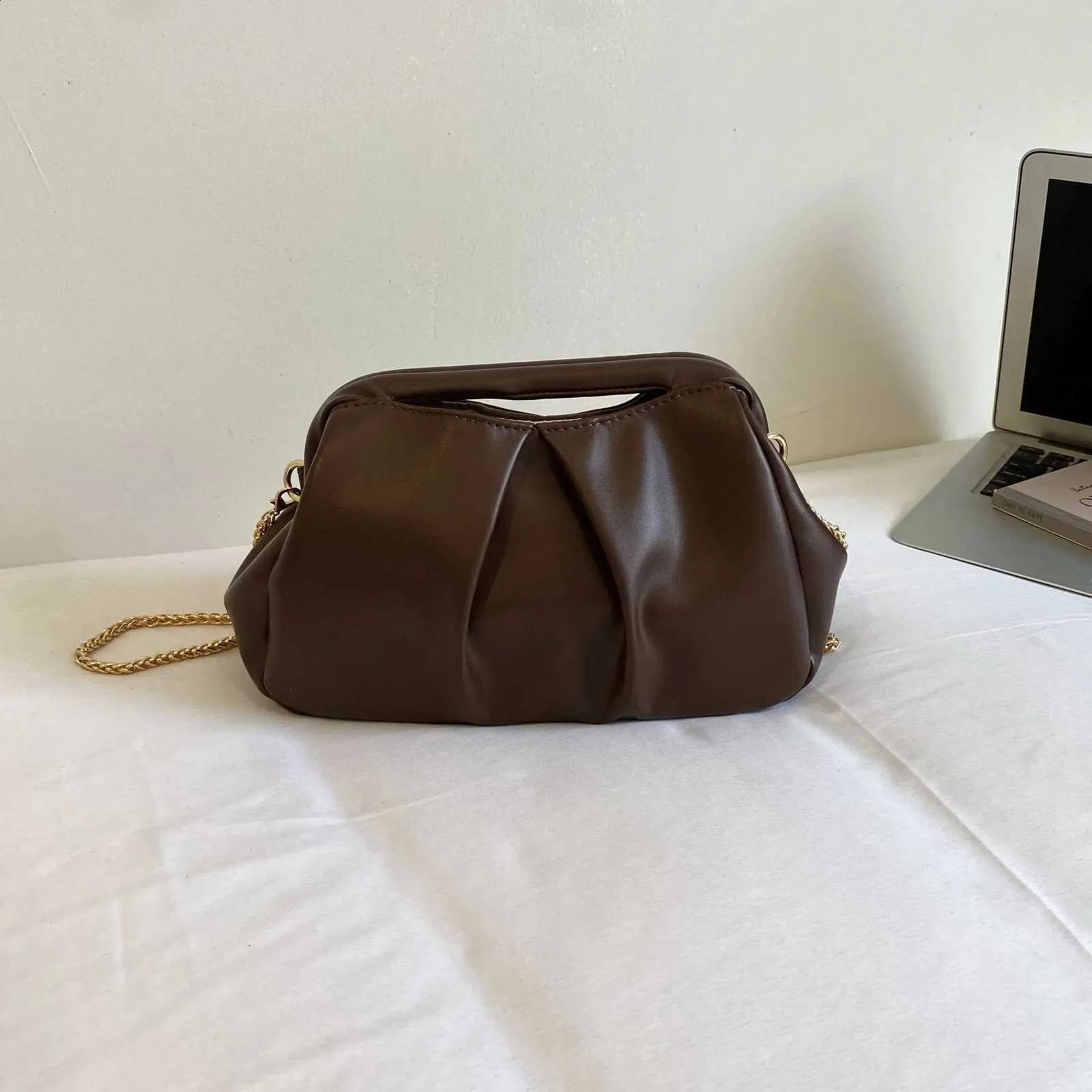 Womens Pleated Leather Evening Clutch Purse With Adjustable Chain Strap 3