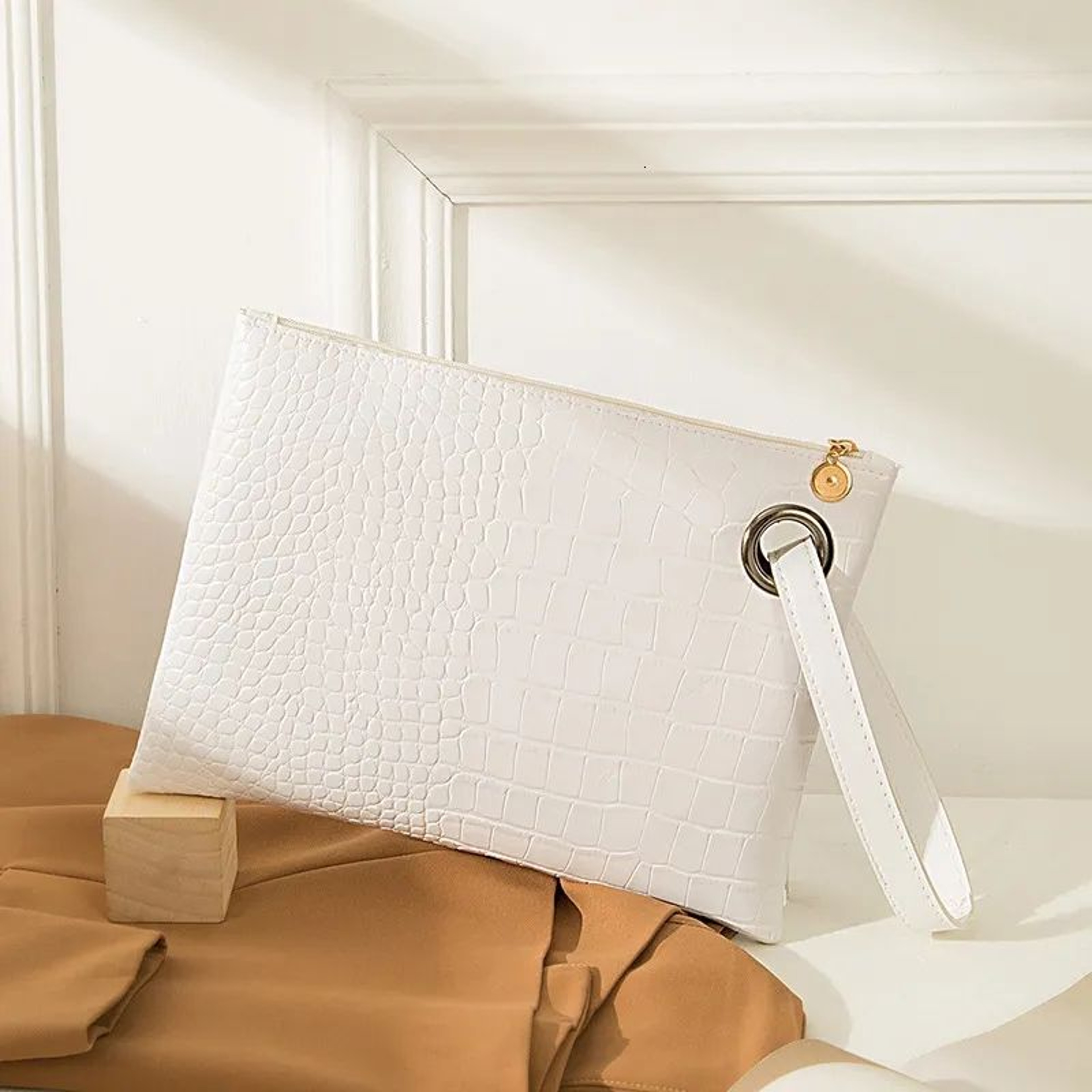 Women PU Leather Envelope Clutch Bag Large Capacity Zipper Wristlet Handbag 1