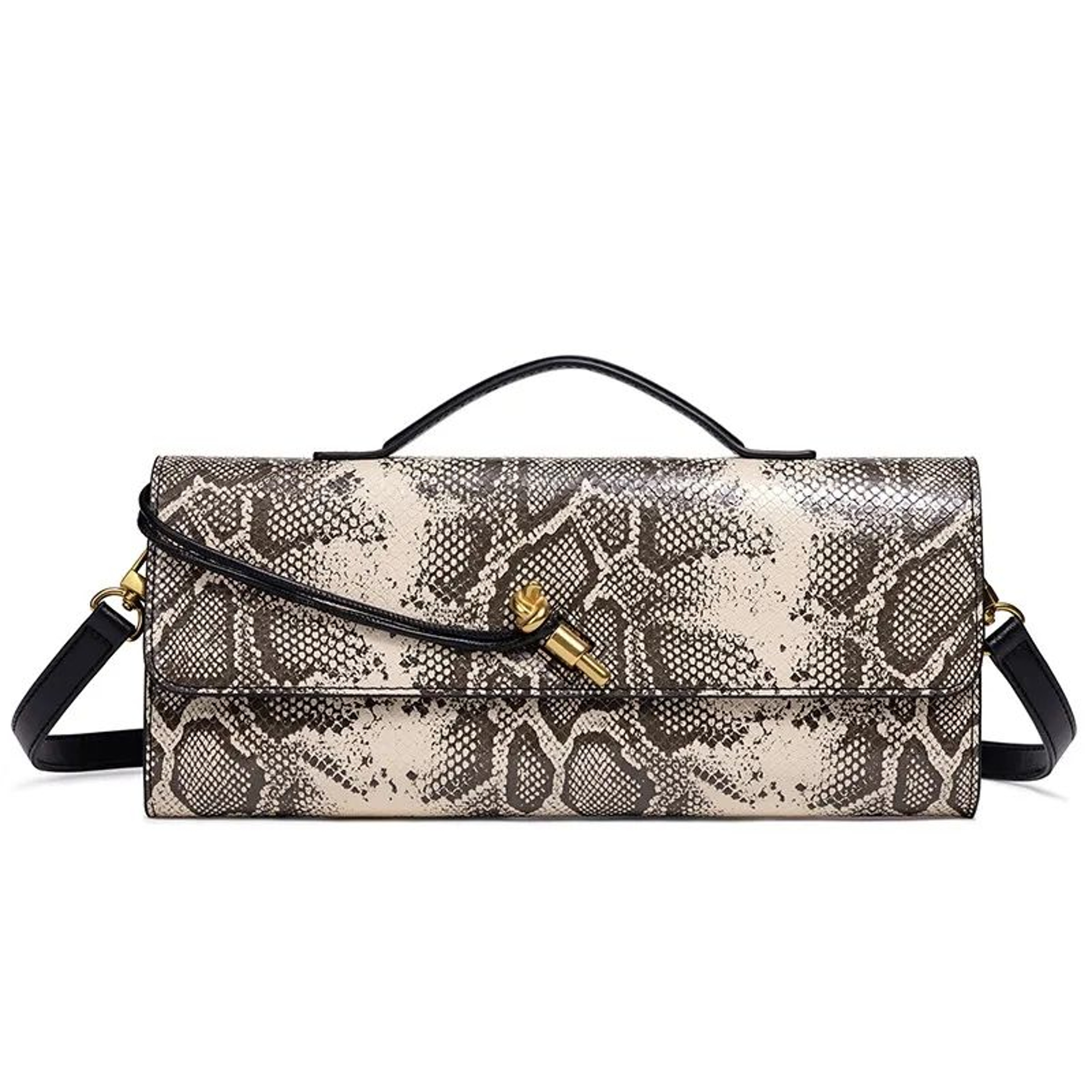 Women Genuine Leather Snake Pattern Crossbody Handbag Retro Shoulder Purse 0