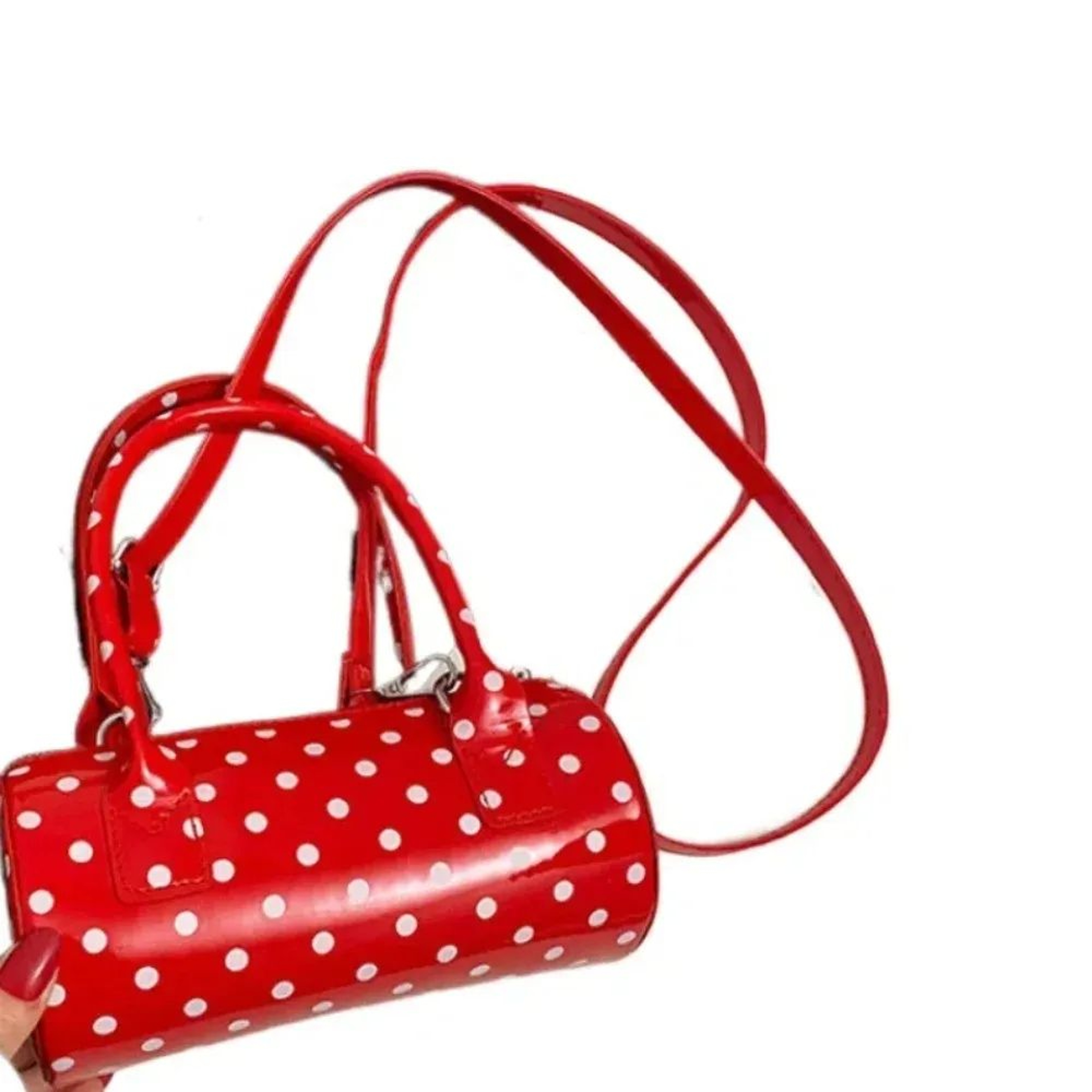 Women Mini Cylindrical Crossbody Bag With Polka Dots And Adjustable Strap 0