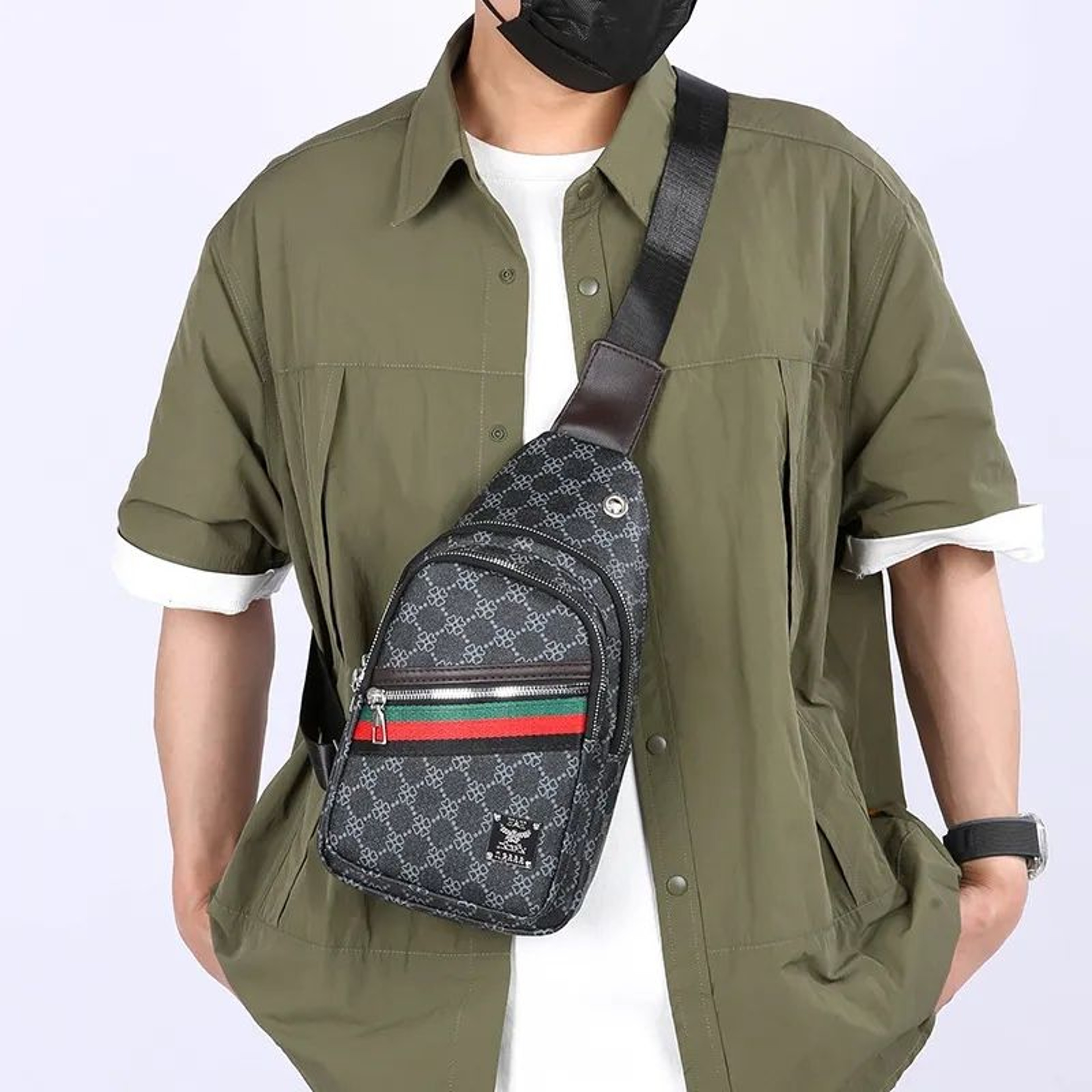 Mens Lightweight Crossbody Chest Bag WaterResistant PU Leather Travel Shoulder Bag 6