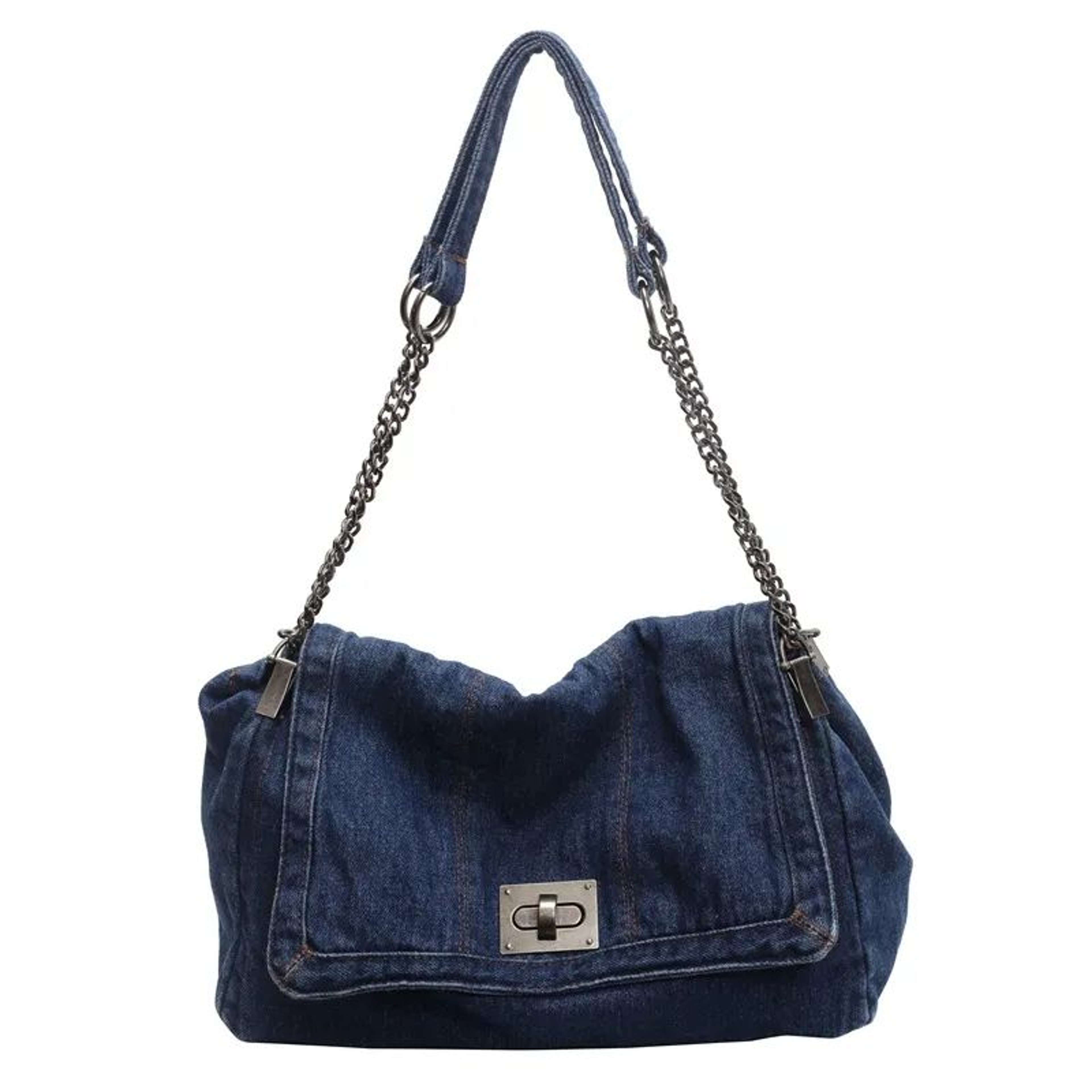 Women Denim Tote Bag With Adjustable Chain Strap And Convertible Crossbody Design 1