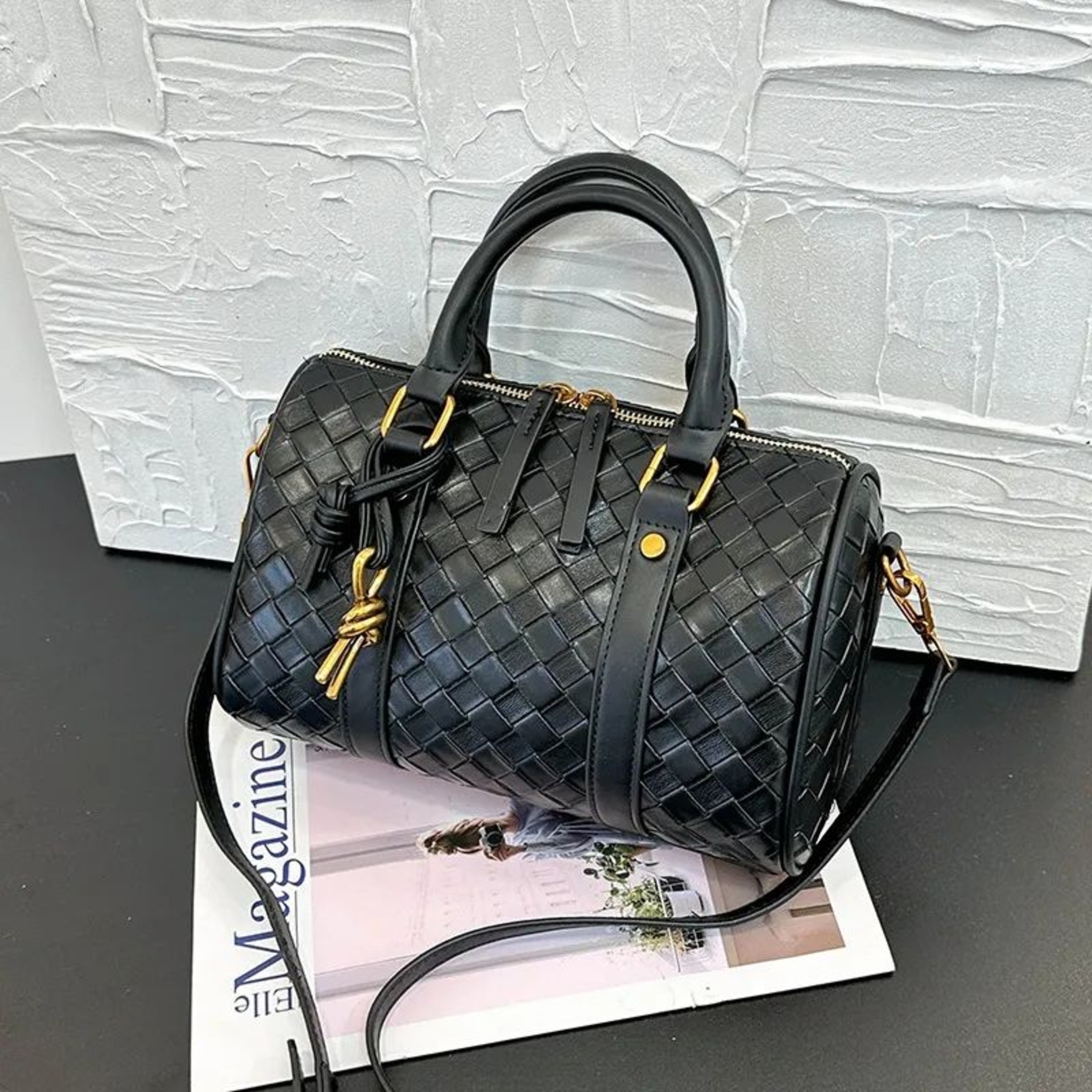 Women Large Capacity Woven Boston Shoulder Bag With Soft Pillow Design 1