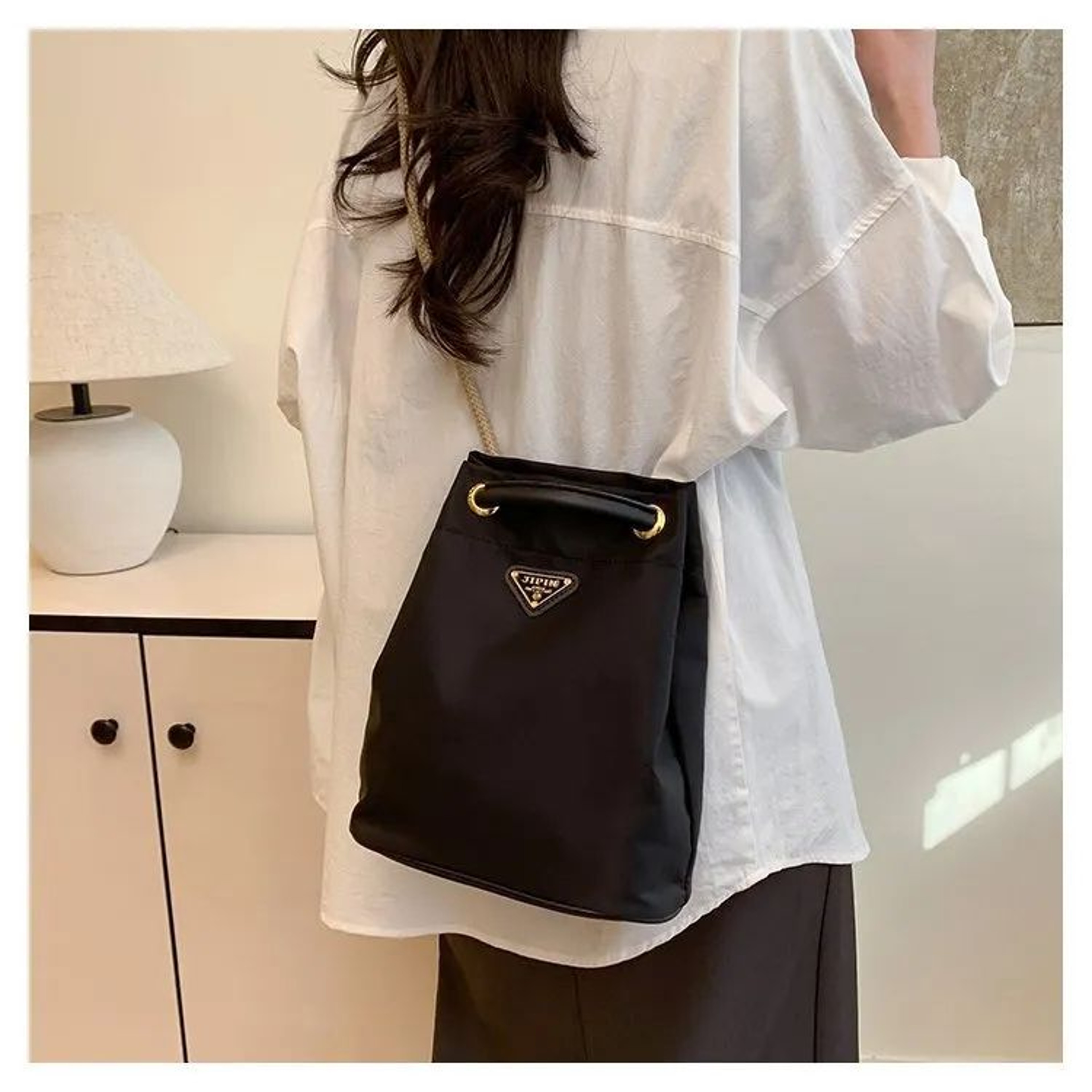 Lightweight Nylon Bucket Shoulder Bag Casual Crossbody Handbag 0