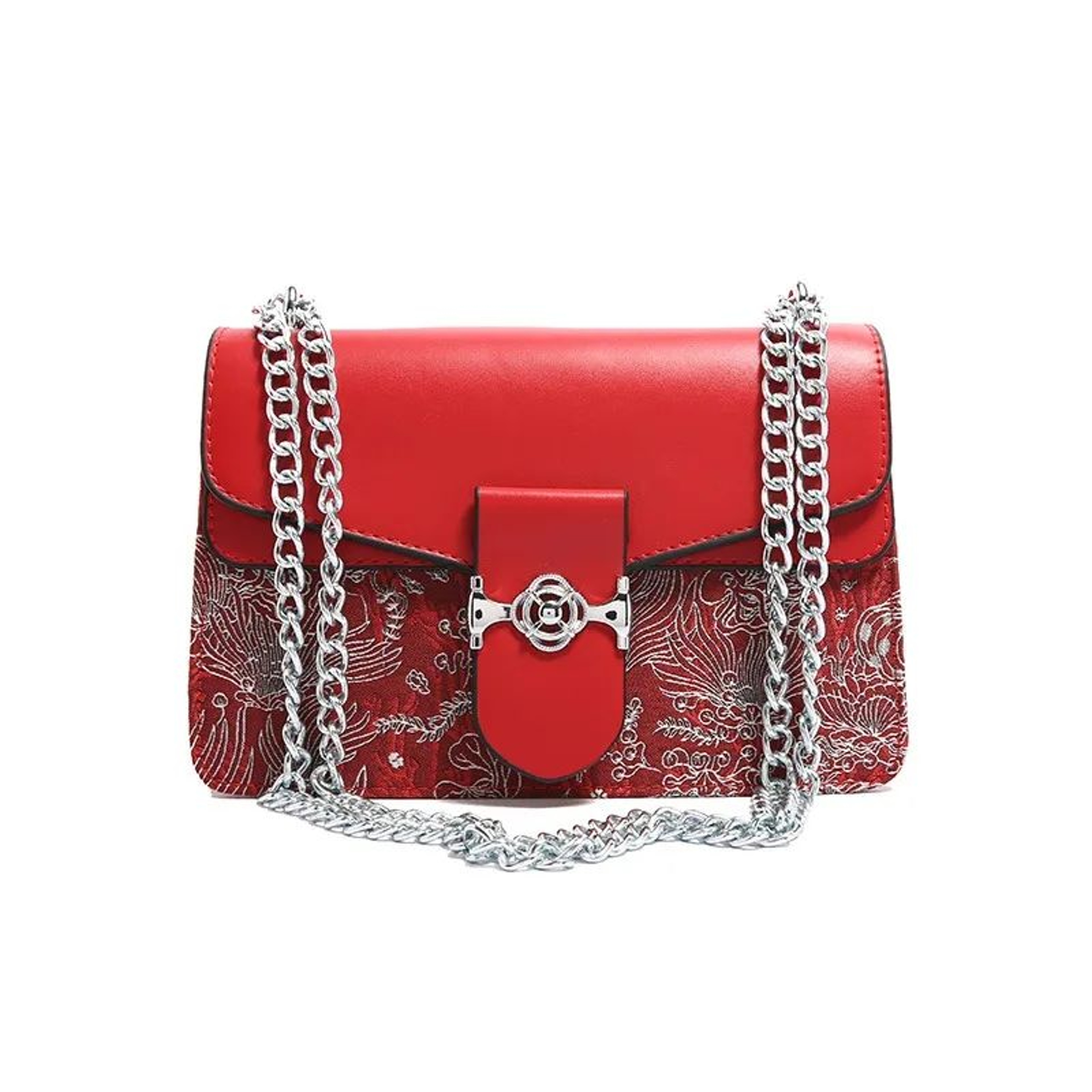 Women Printed PU Leather Chain Shoulder Crossbody Box Bag 0