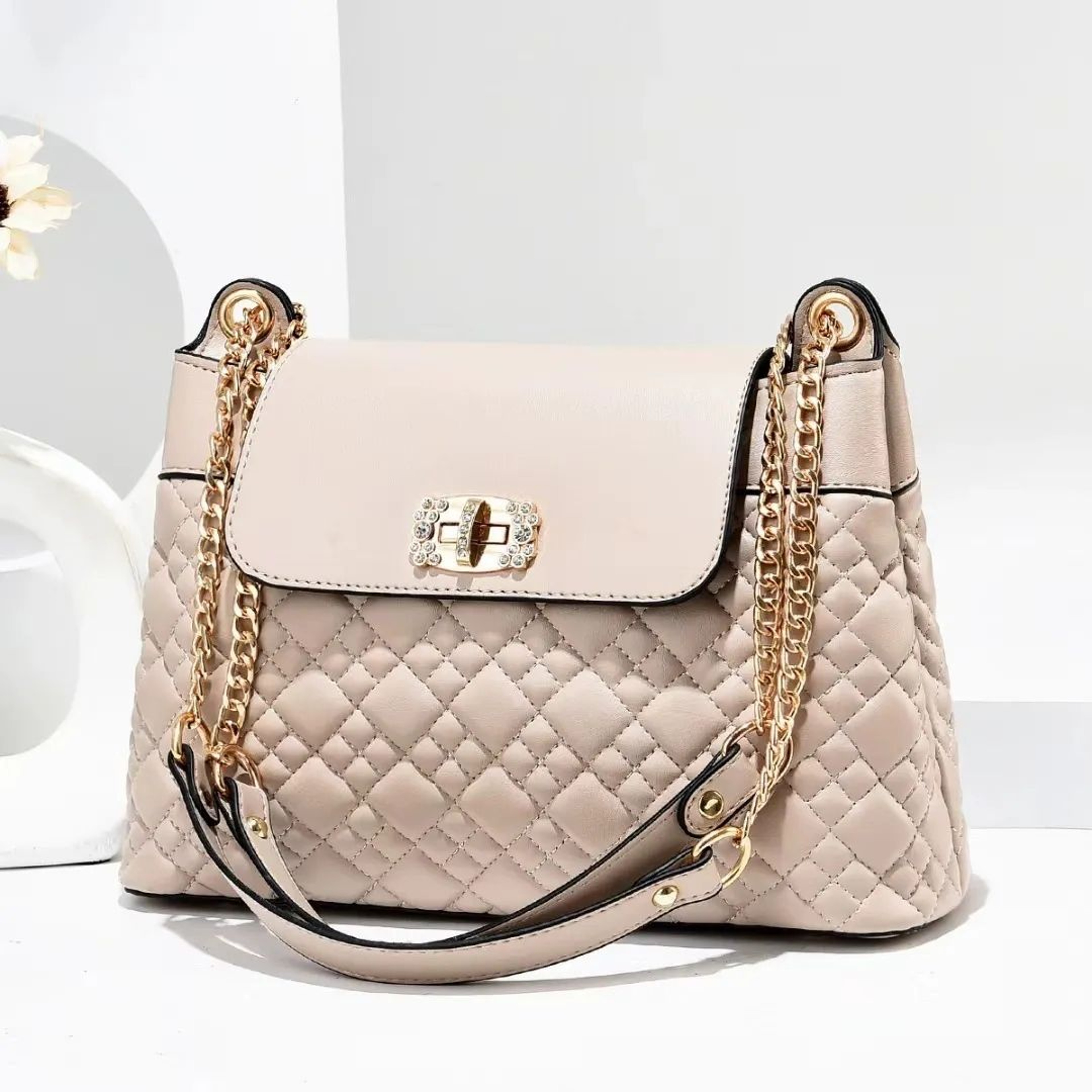 Womens Quilted Shoulder Bag Lightweight PU Crossbody Handbag 3