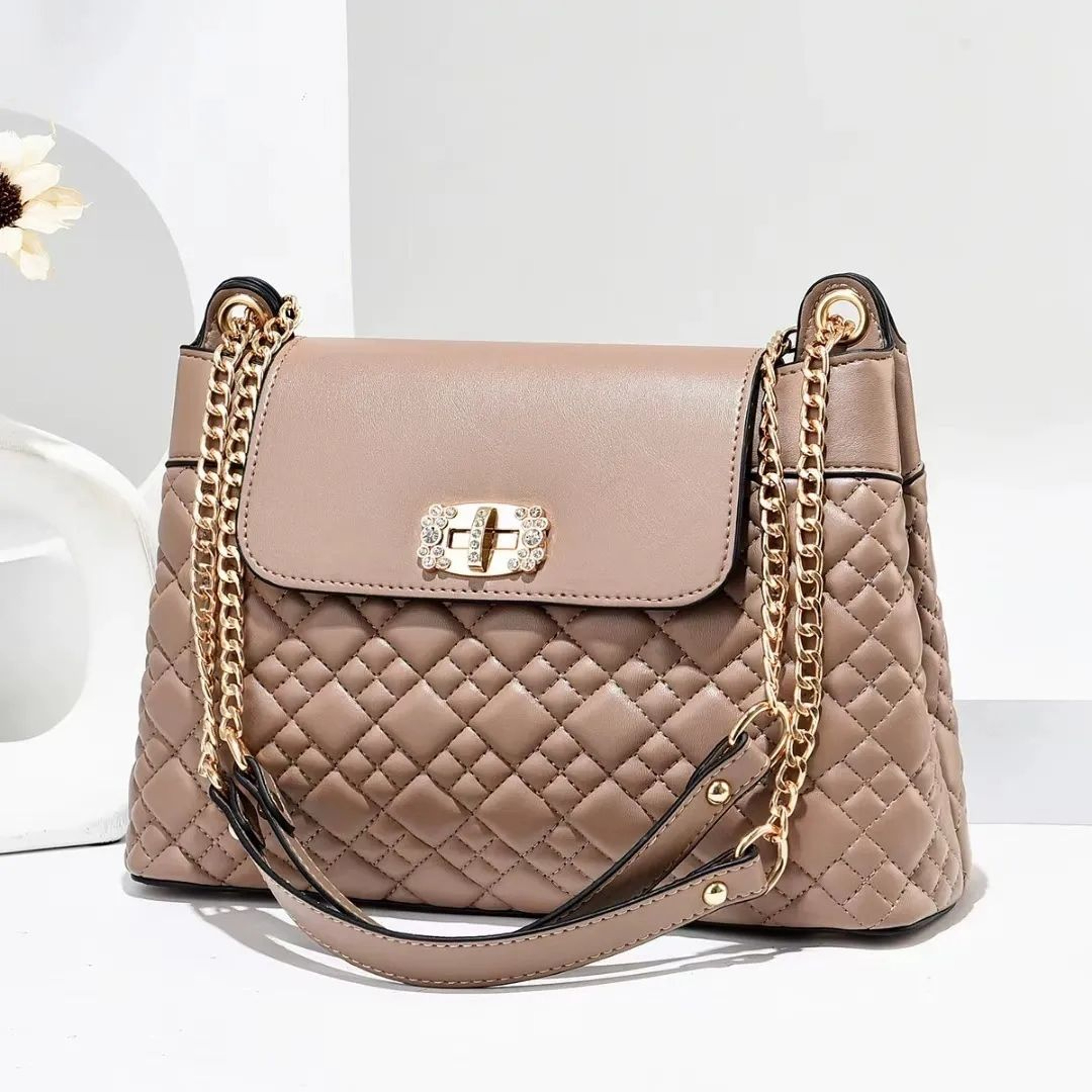 Womens Quilted Shoulder Bag Lightweight PU Crossbody Handbag 4